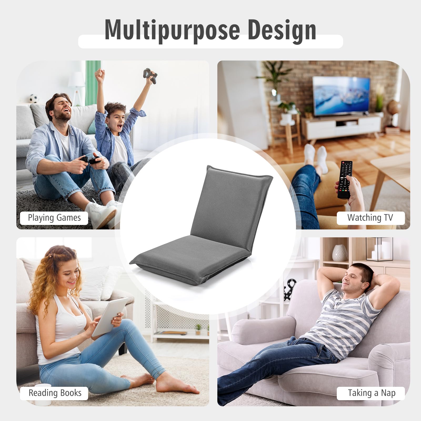 Adjustable Mesh Floor Sofa Chair, 6-Position Multi-Angle Padded Floor Chair for Gaming Reading Meditation