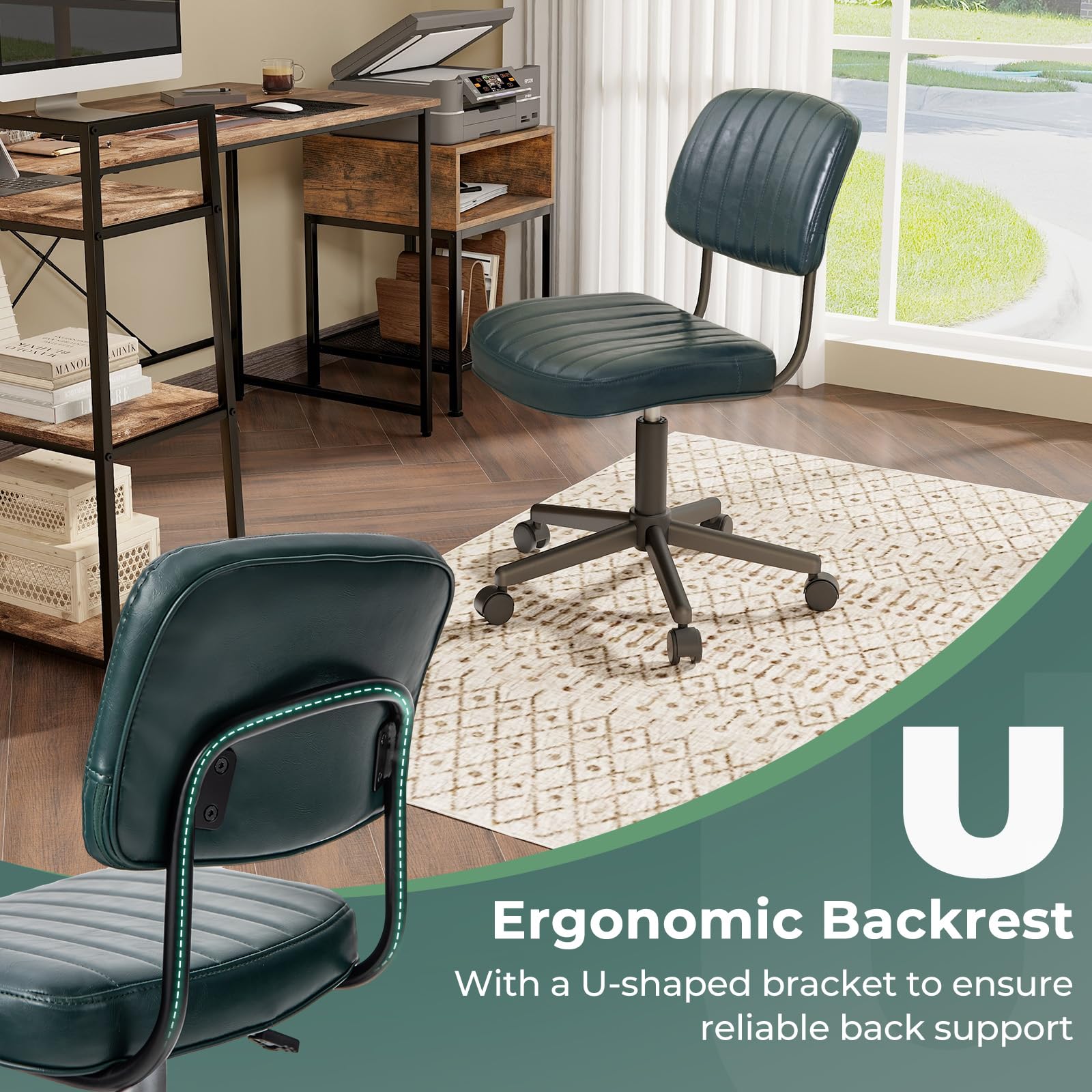 Leather Height Adjustable Office Chair, Retro Swivel Rolling Task Chair