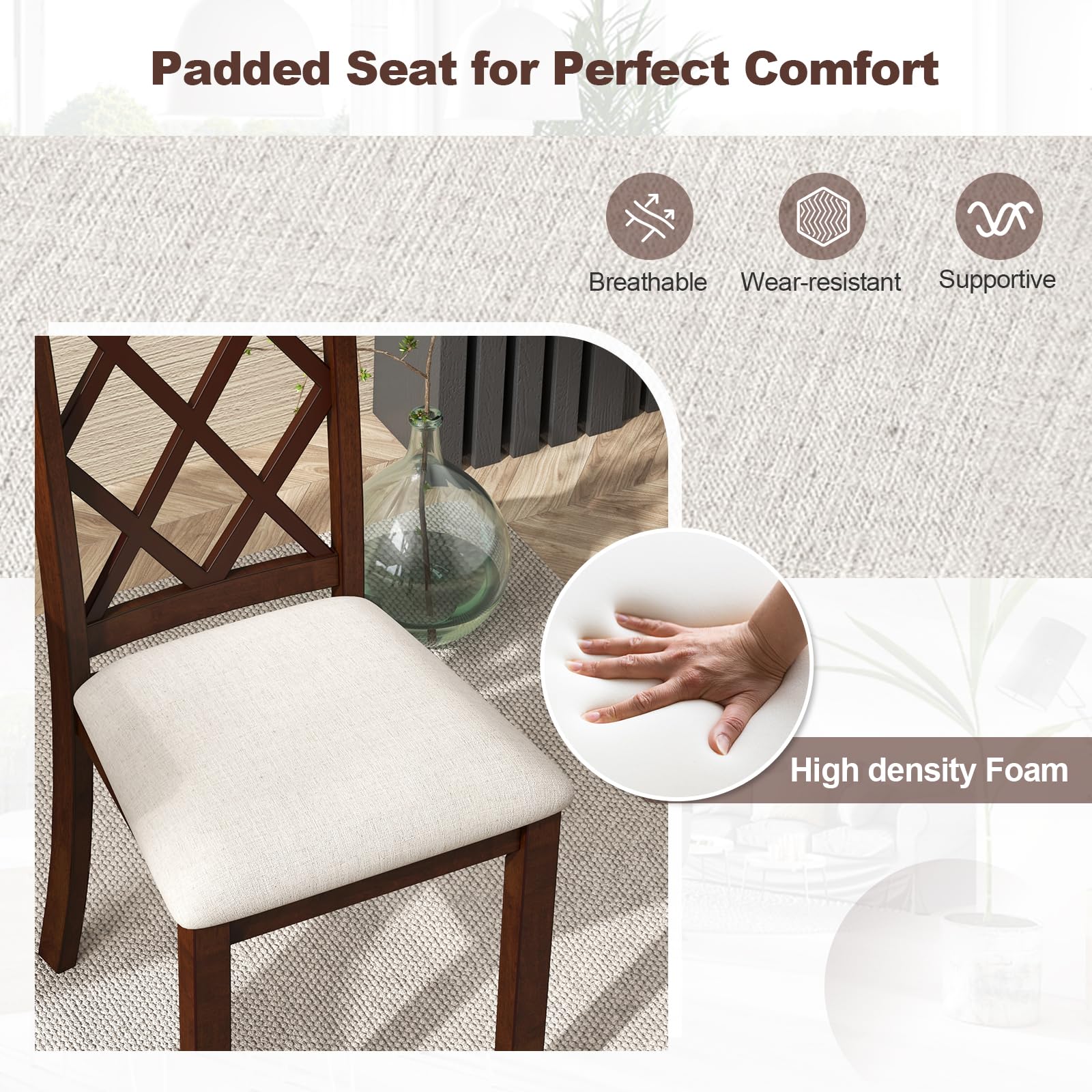 Wood Dining Chairs Set of 2/4, Farmhouse Kitchen Chair with Rubber Wood Legs