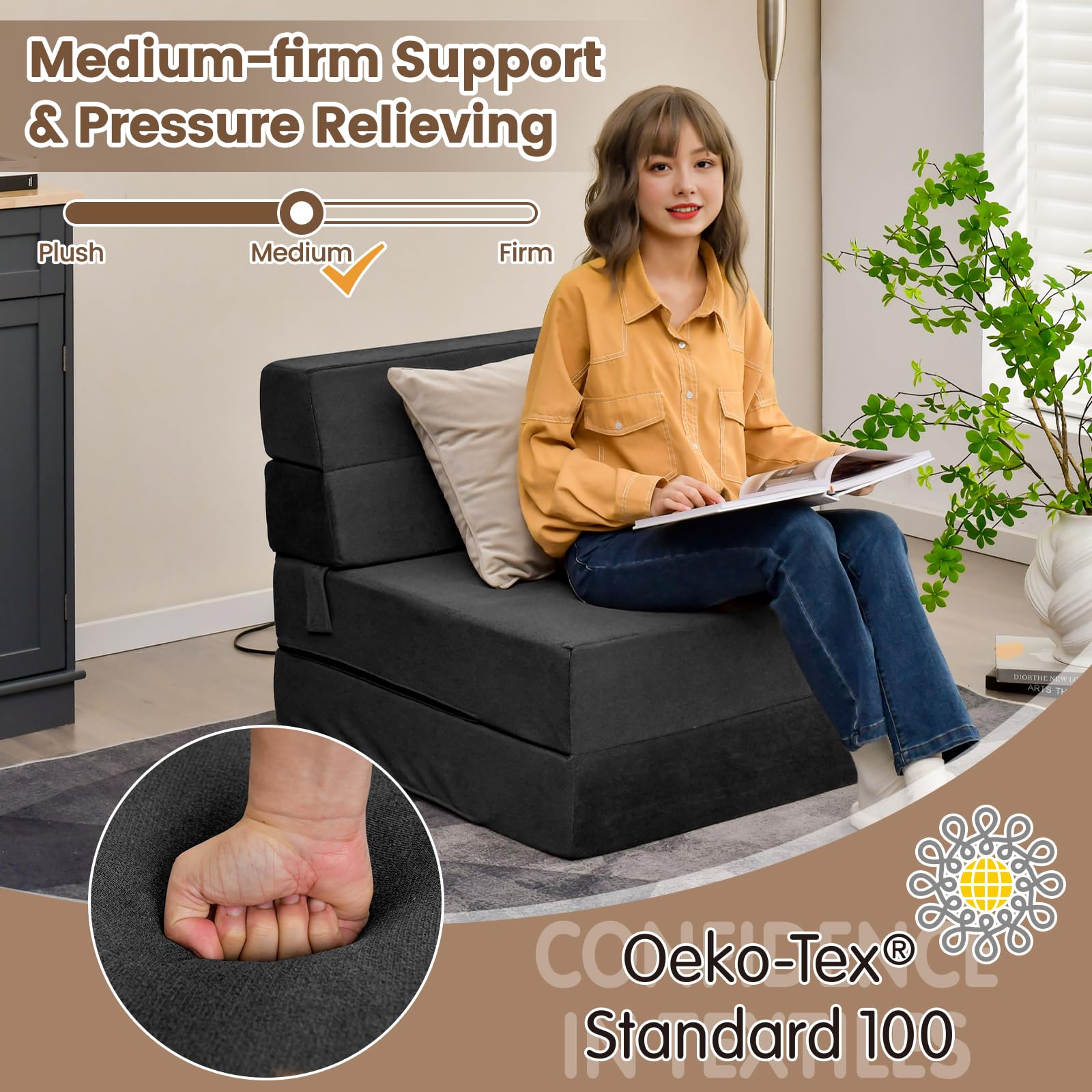Folding Floor Sofa Bed, Convertible Sleeper Chair Bed