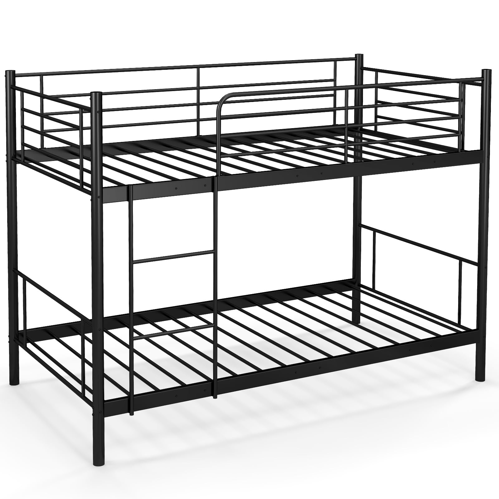 Twin Over Twin Metal Bunk Bed with Ladder & Full-Length Guardrails