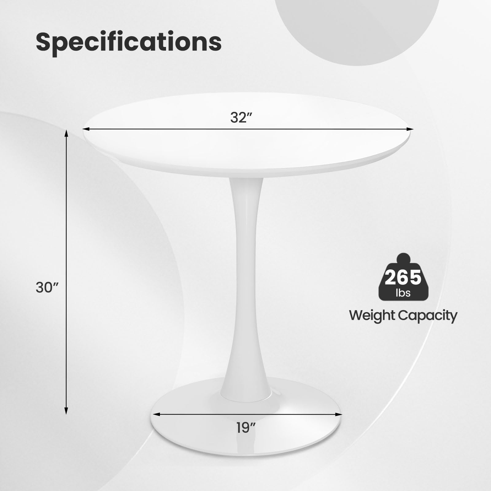 Round Dining Table, 32" Modern Tulip Kitchen Table with 0.9&rdquo; Thickened Tabletop & Sturdy Metal Pedestal