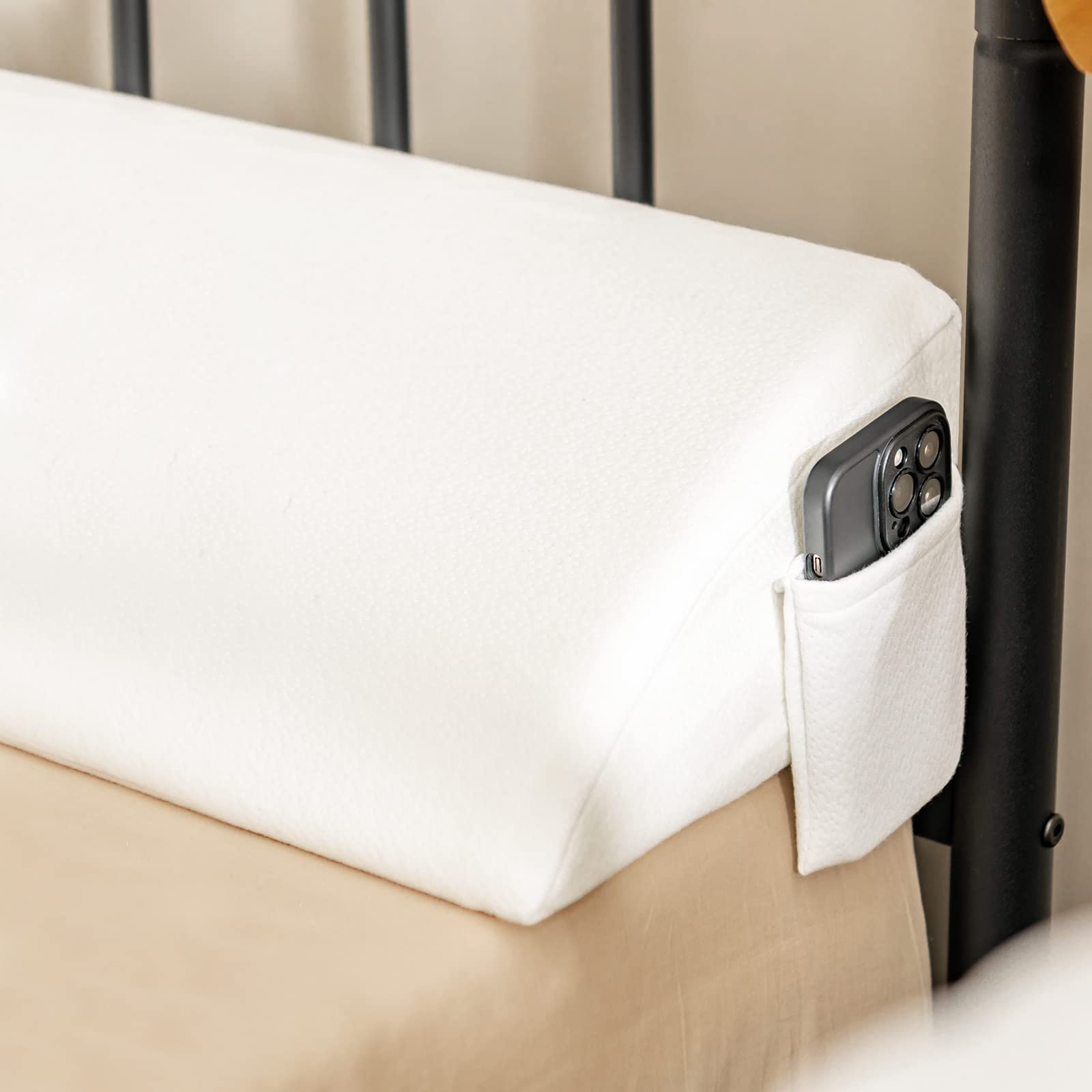 Large Triangular Headboard Pillow w/ Side Pocket & Removable Cover
