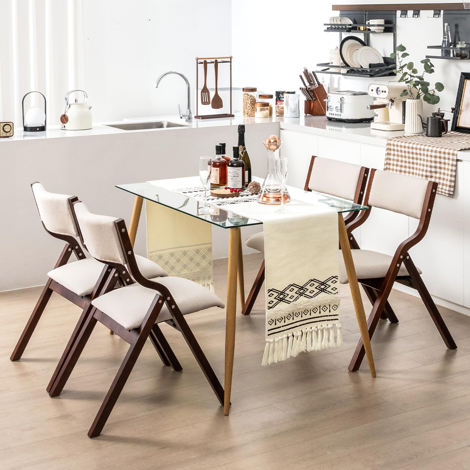 Folding Dining Chairs Set of 2/4, Foldable Chairs with Padded Seat and Solid Wood Frame