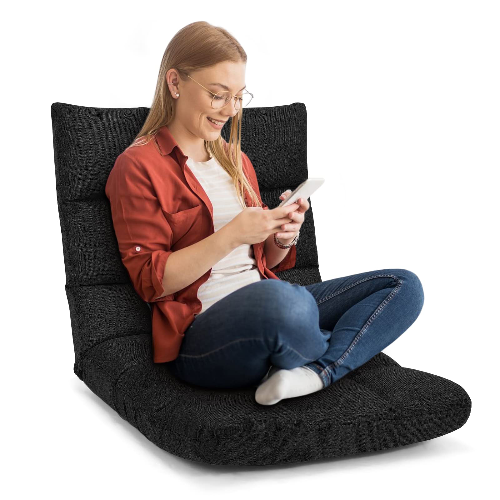 Folding Gaming Floor Chair，Adjustable 14-Position Floor Sofa with Back Support