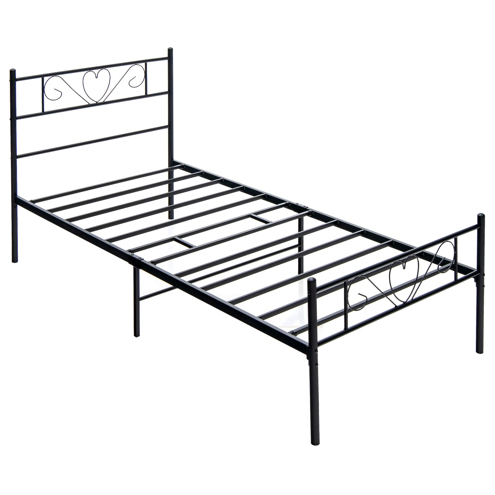 Twin XL Metal Bed Frame with Heart-Shaped Headboard & Footboard