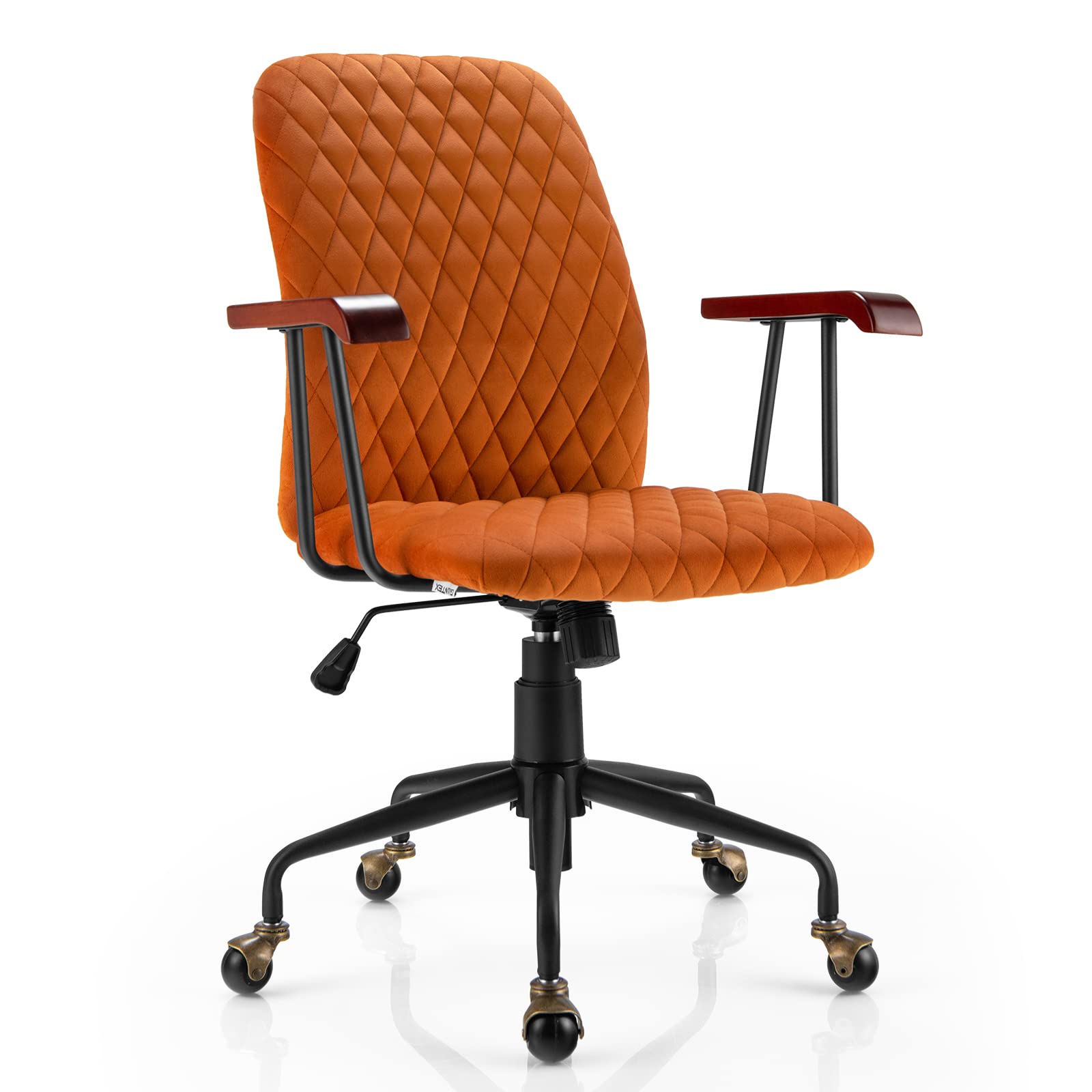 Home Office Desk Chair, Vintage Adjustable Swivel Rolling Chair with Copper Wheels & Armrest
