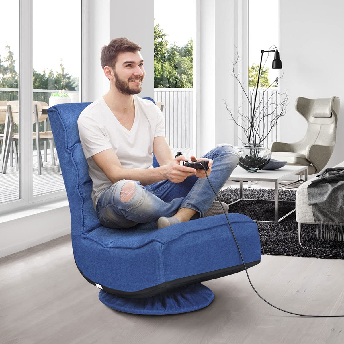 360 Degree Swivel Gaming Chair, 6 Position Adjustable Folding Floor Chair