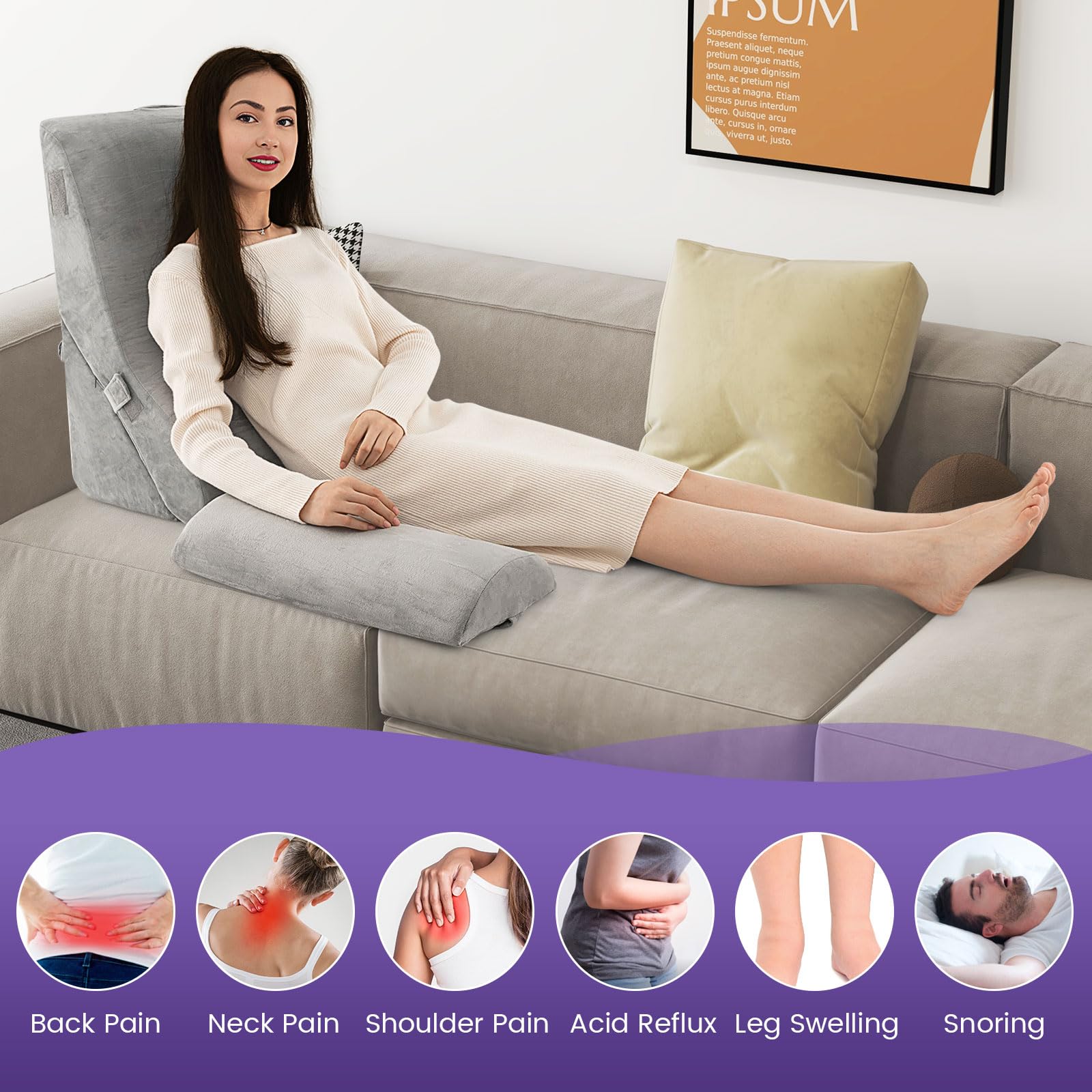 3PCS Orthopedic Bed Wedge Pillow Set, Adjustable Support Pillows for Back, Neck and Leg