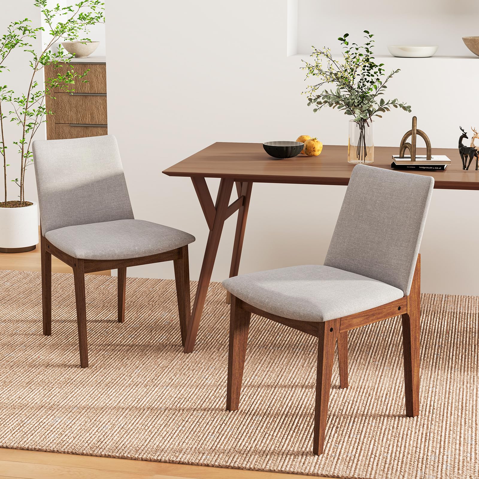 Upholstered Dining Chairs Set of 2/4 with Rubber Wood Frame, Padded Cushions, High Curved Back