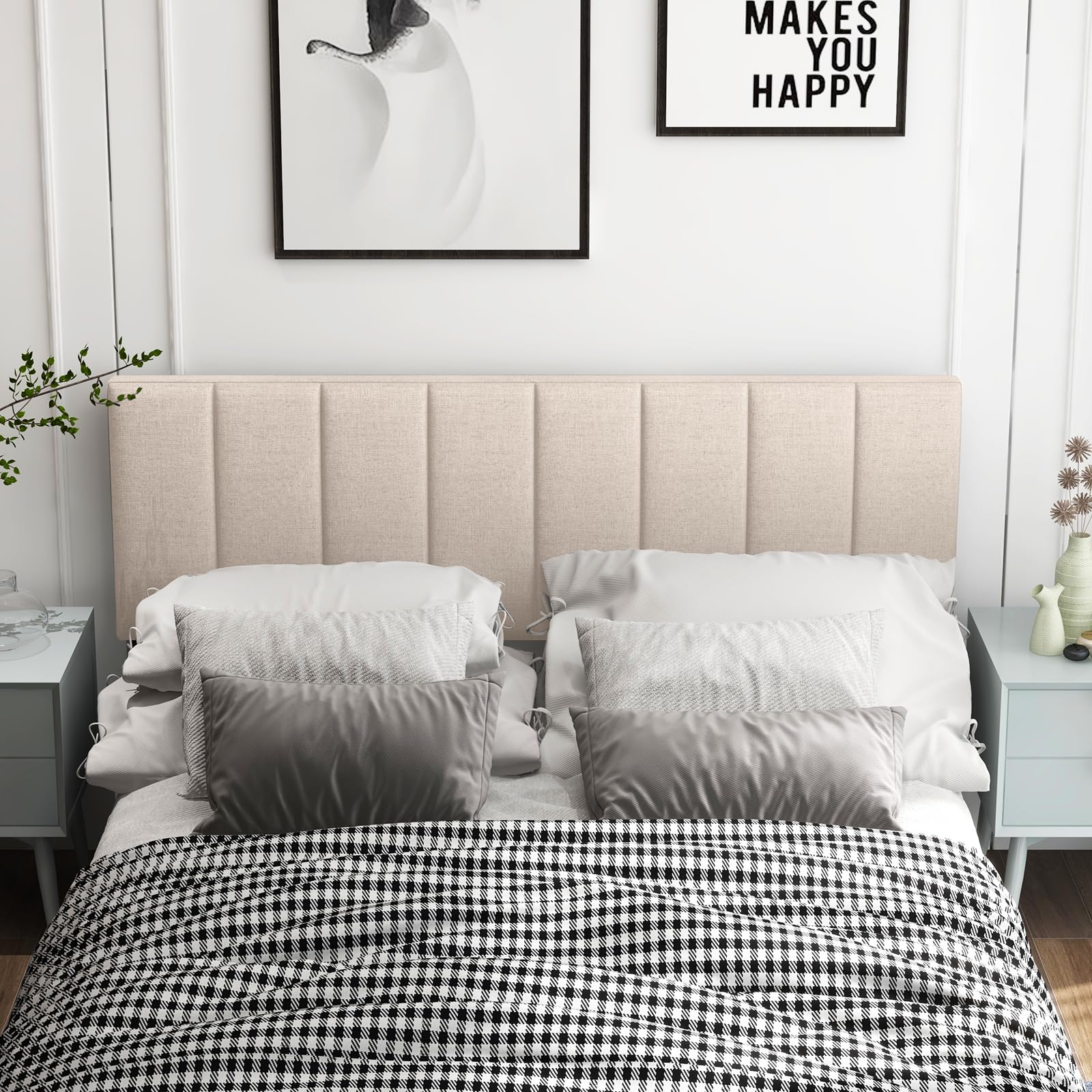 Linen Upholstered Headboard for Full & Queen Size Bed