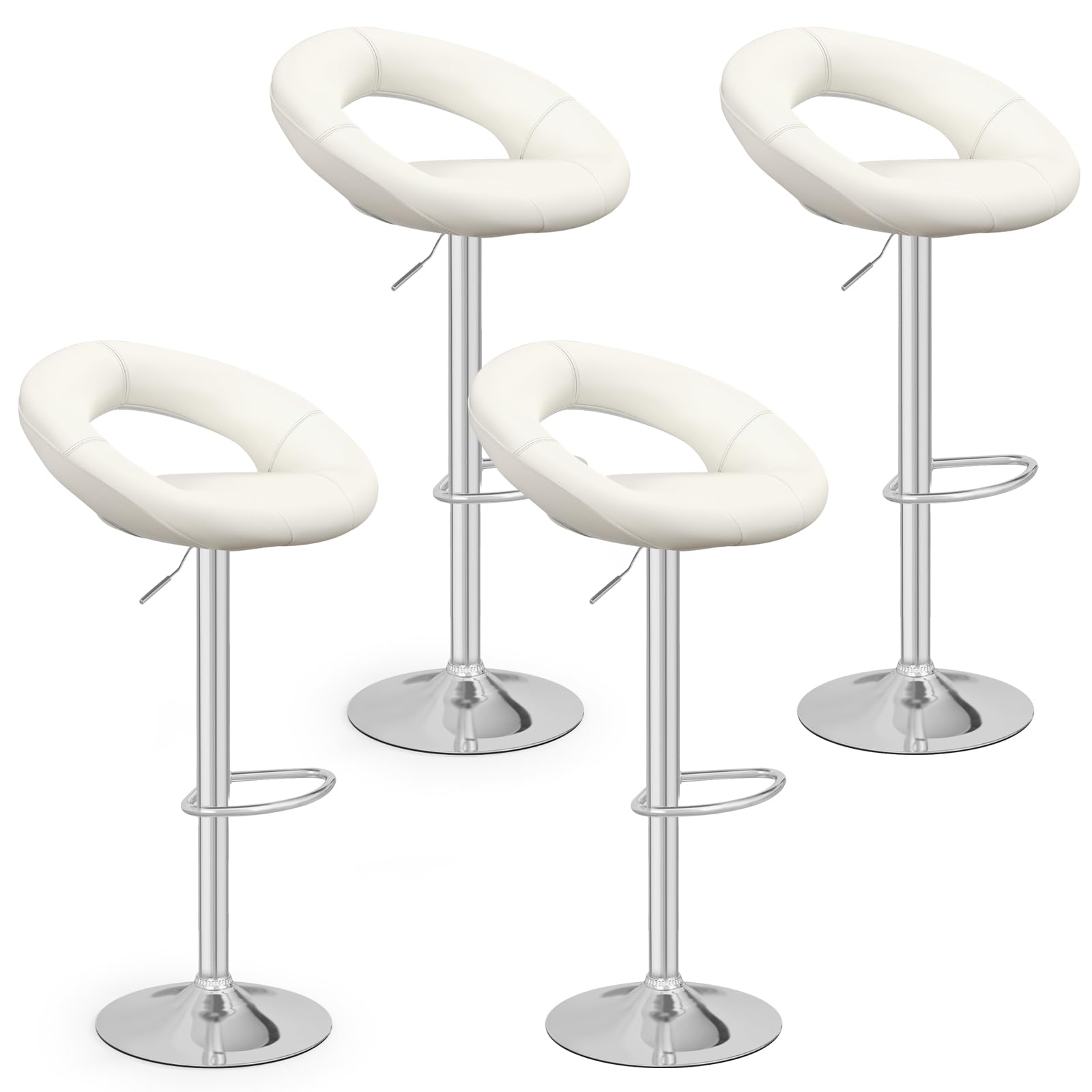 Adjustable Swivel Bar Stools Set of 2/4, Modern PU Leather Counter Height Bar Chairs w/Hollowed Back, Footrest, Metal Base