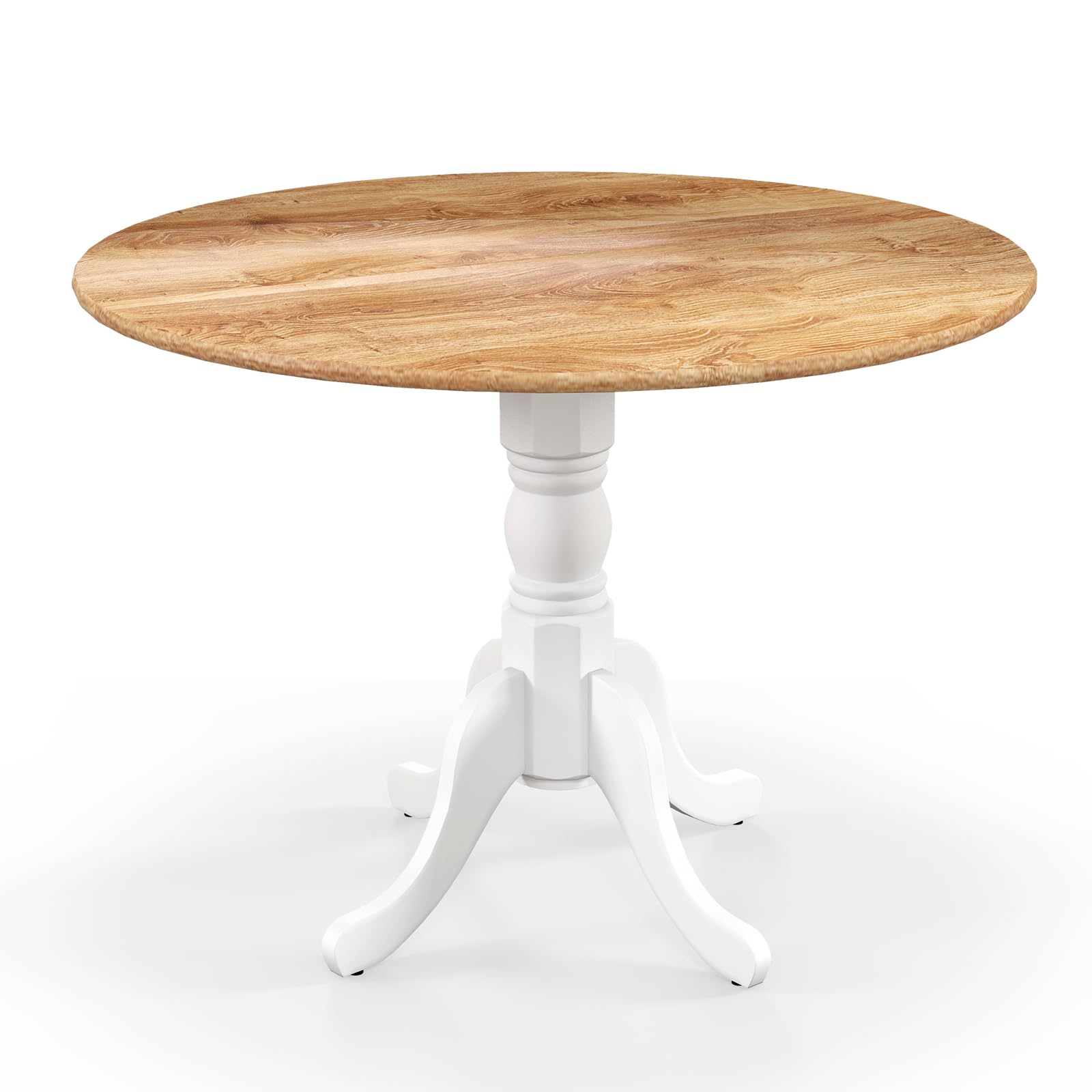 Wood Round Dining Table for 4 People with Round Tabletop & Curved Trestle Legs