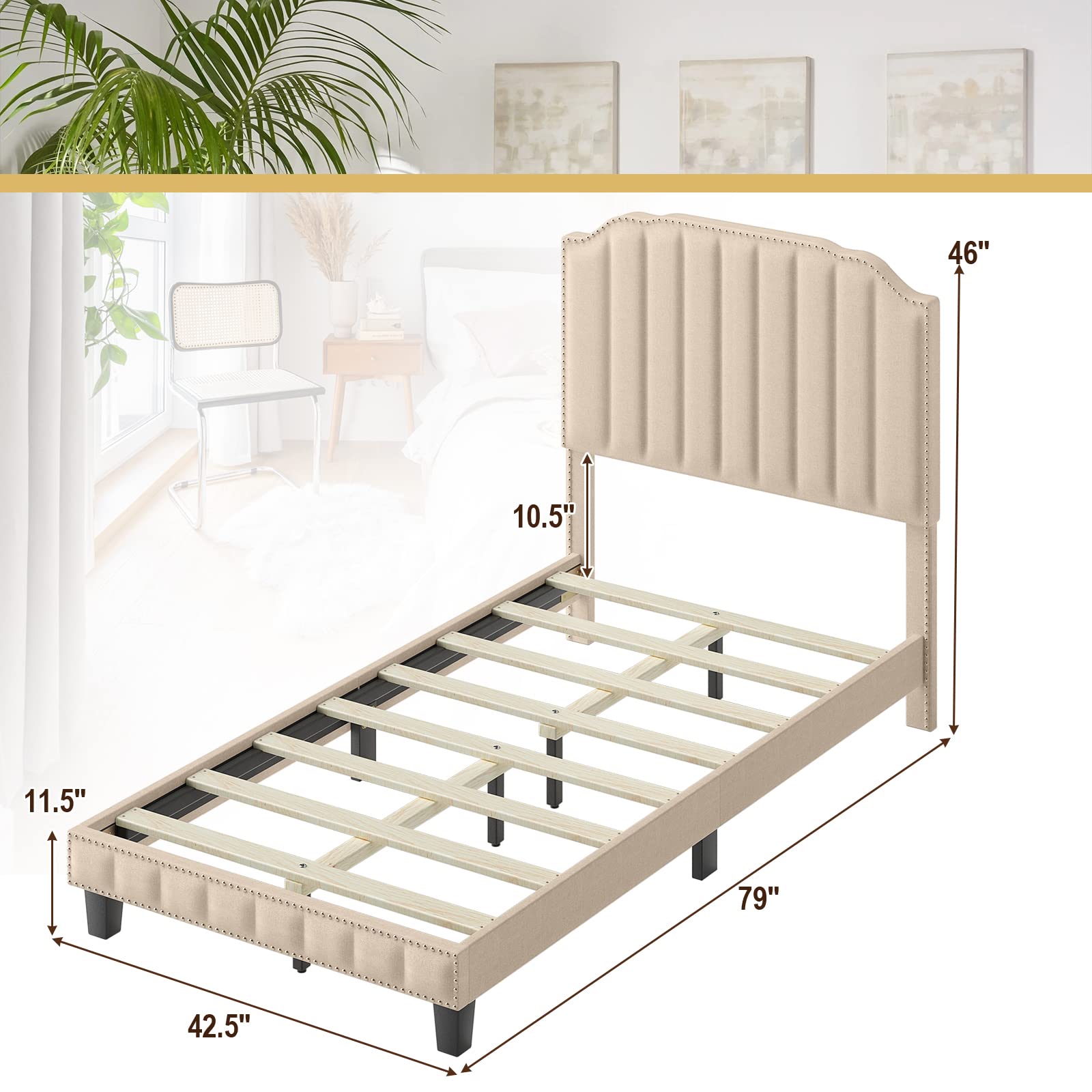 Twin/Full/Queen Size Upholstered Platform Bed Frame with Headboard