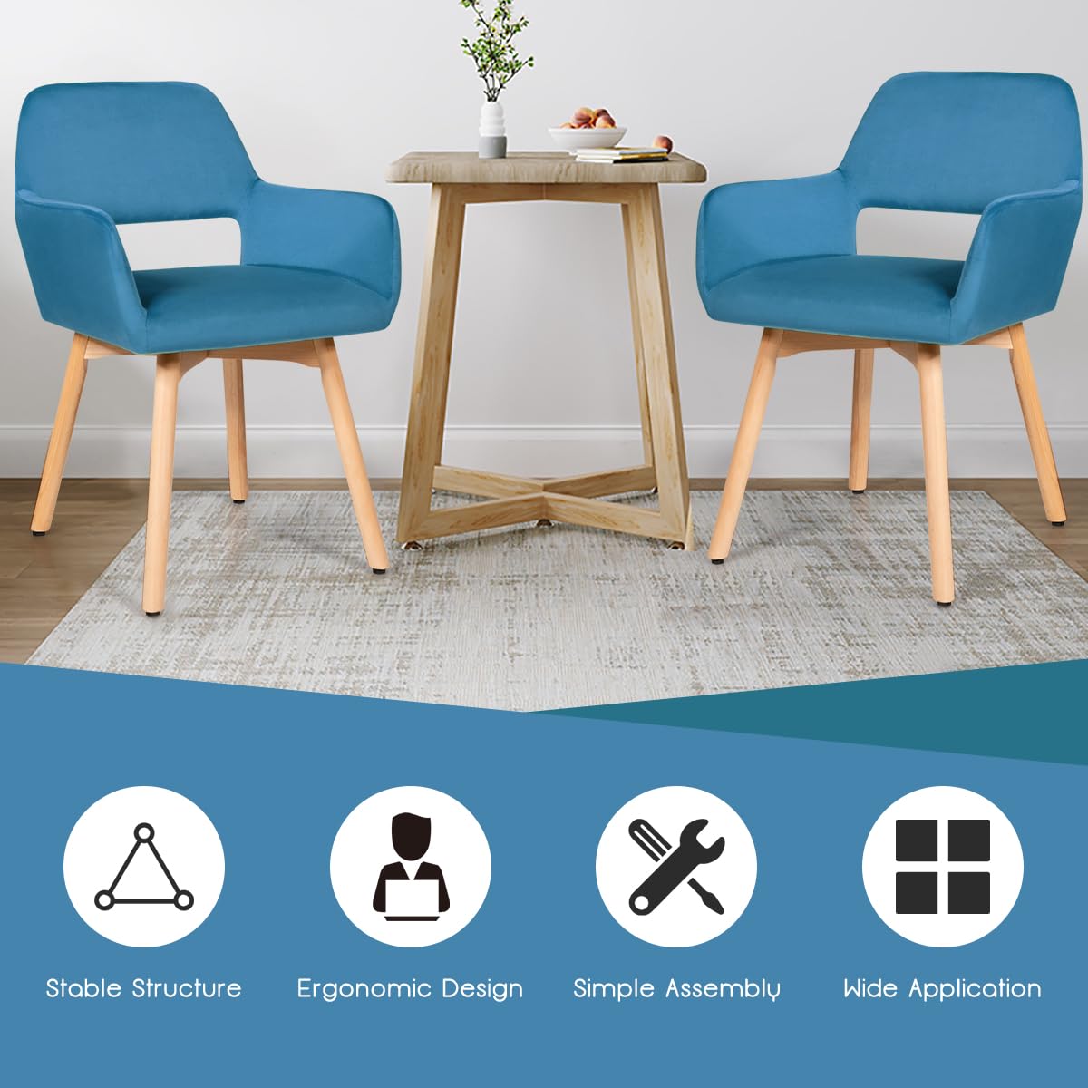 Set of 2/4 Velvet Dining Chairs, Modern Leisure Accent Living Room Chair