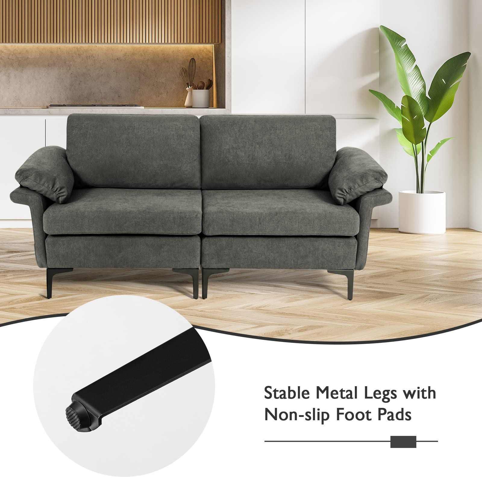 72.5" Loveseat Sofa Couch, Modern Love Seat with Removable Armrest Pillows