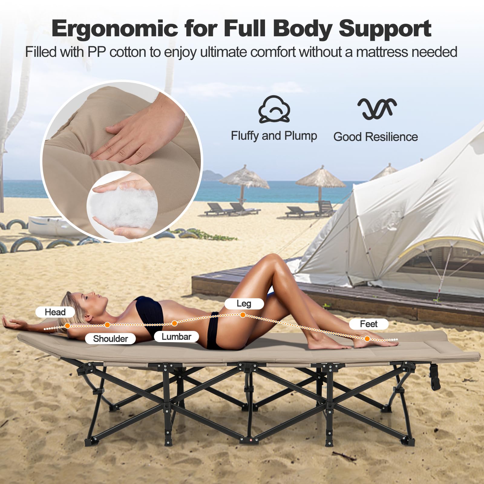 Camping Cot for Adults, Portable Folding Bed for Sleeping with Pad & Pillow Lightweight Tent Cot with Carry Bag