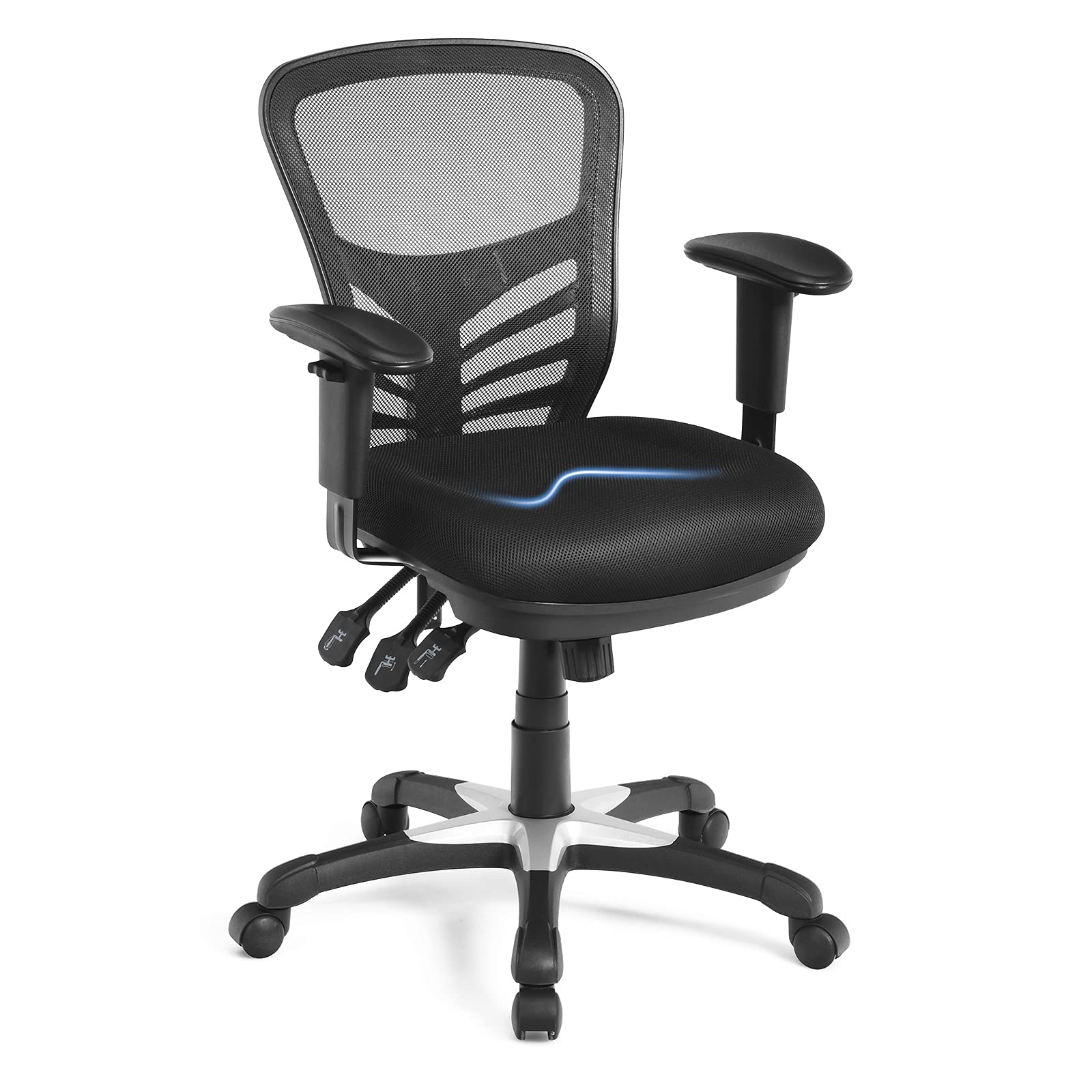 Mid-Back Managers Mesh Office Chair with Height Adjustable Backrest & Armrest, Seat Tilt Adjustment