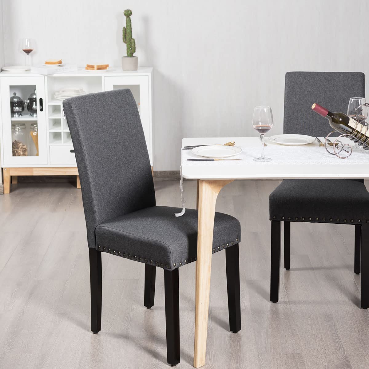 Upholstered Dining Chairs Set of 2, Fabric Side Chairs with Wood Legs, Soft Padded Seat