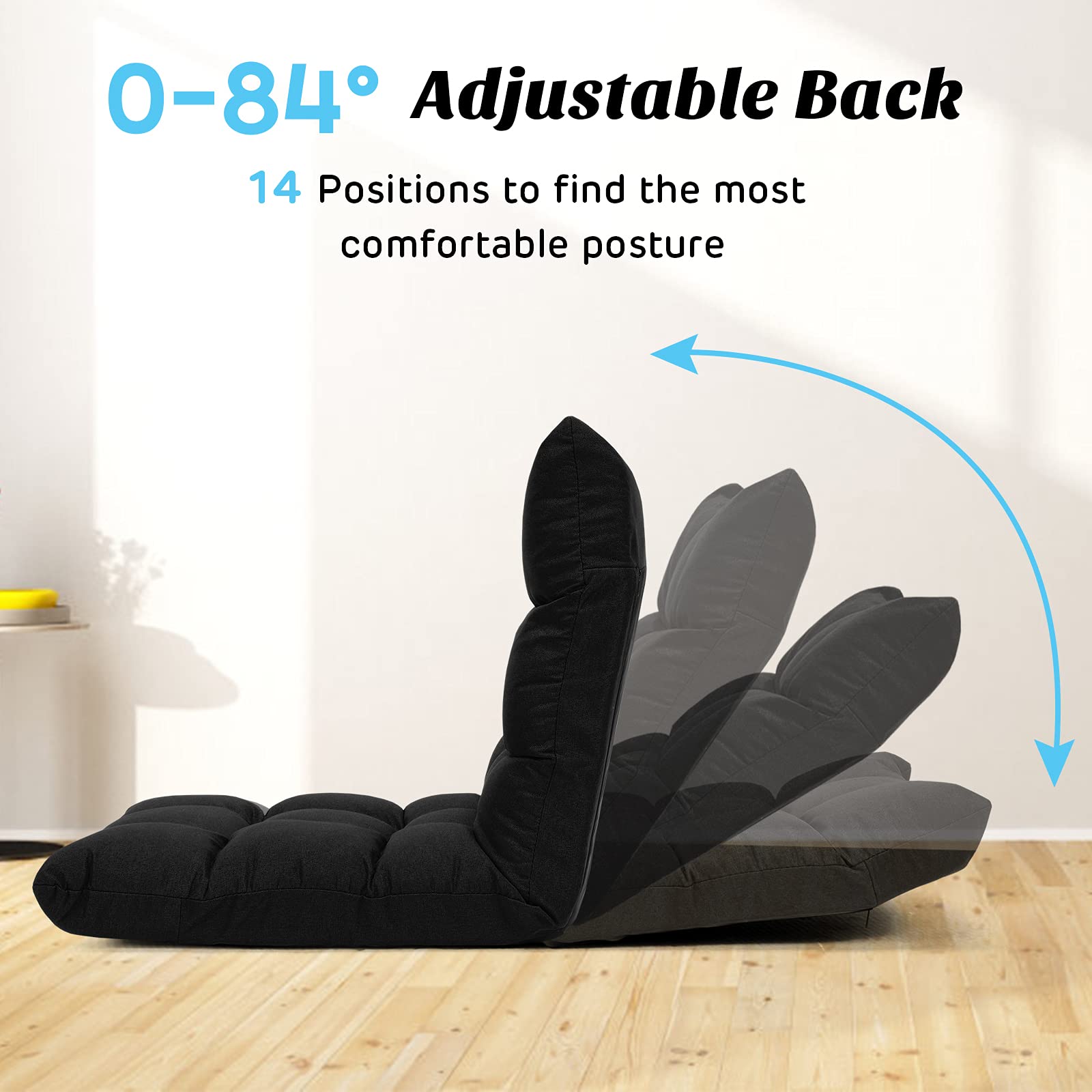 Folding Gaming Floor Chair，Adjustable 14-Position Floor Sofa with Back Support