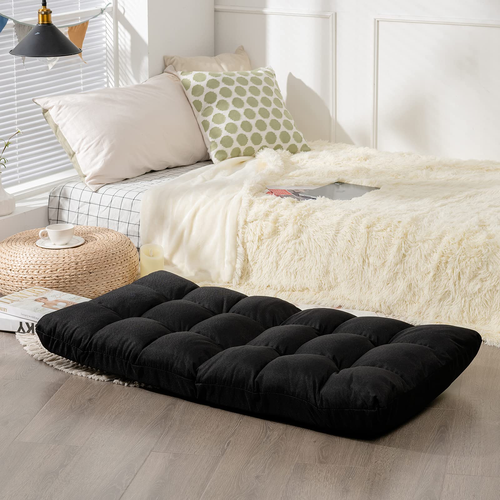Folding Gaming Floor Chair，Adjustable 14-Position Floor Sofa with Back Support