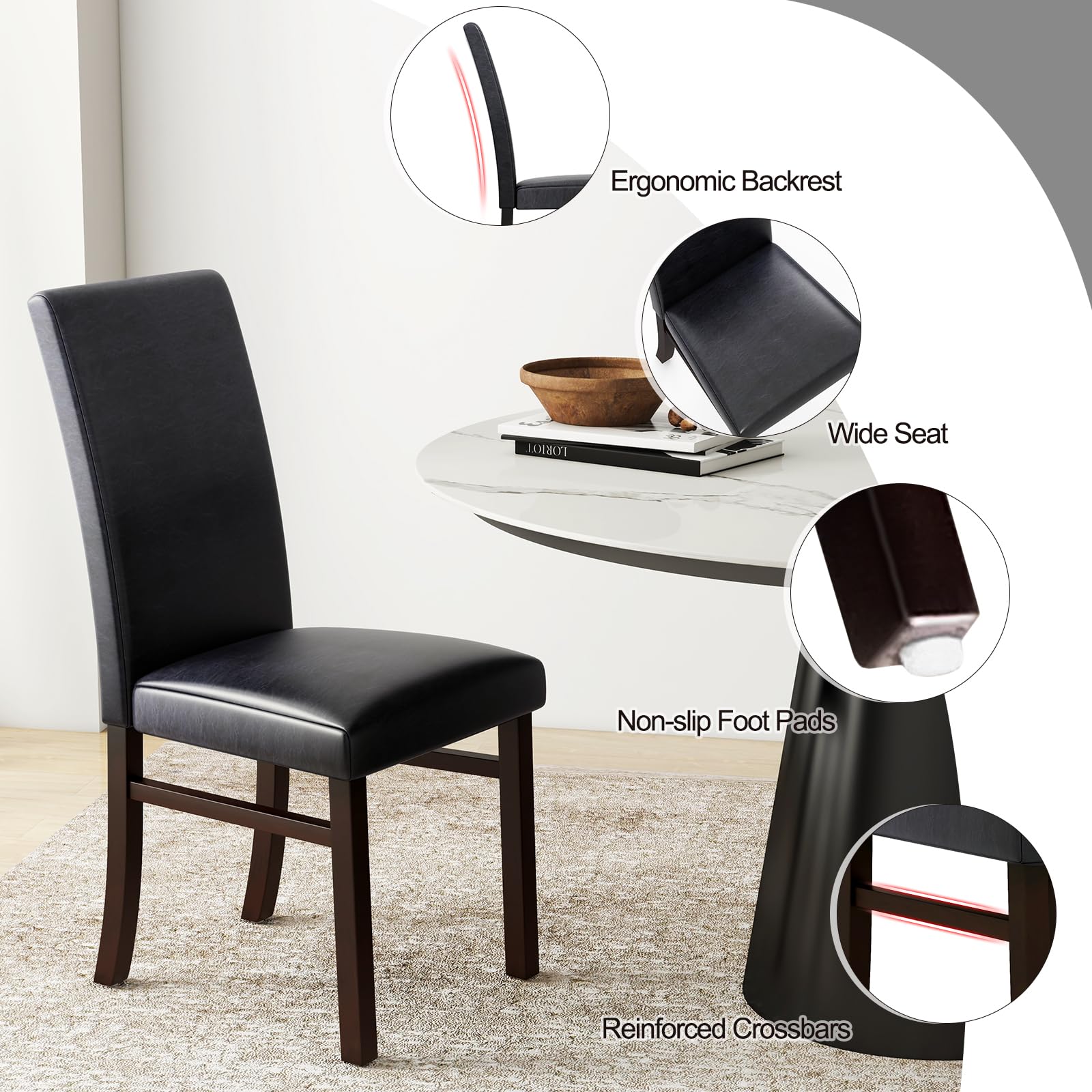 PU Leather Dining Chairs Set of 2/4, Armless High Back Dining Side Chairs with Cushion Seat