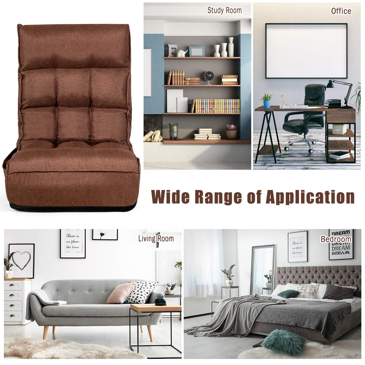  Folding Floor Lounge Chair with 5-Position Adjustable Head & 4-Position Adjustable Backrest