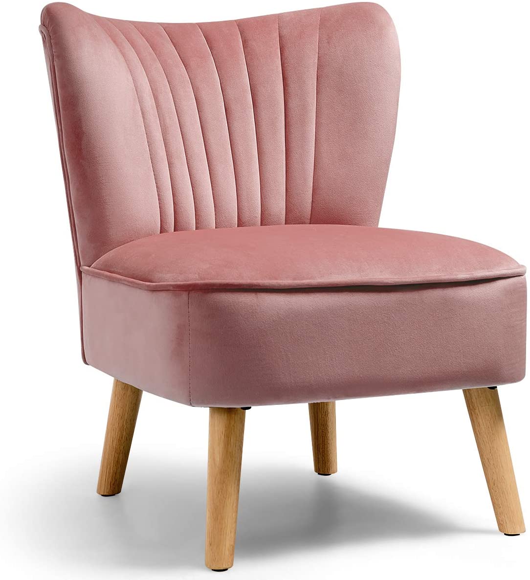 Velvet Accent Chair, Upholstered Modern Sofa Chair with Wood Legs & Thickly Padded