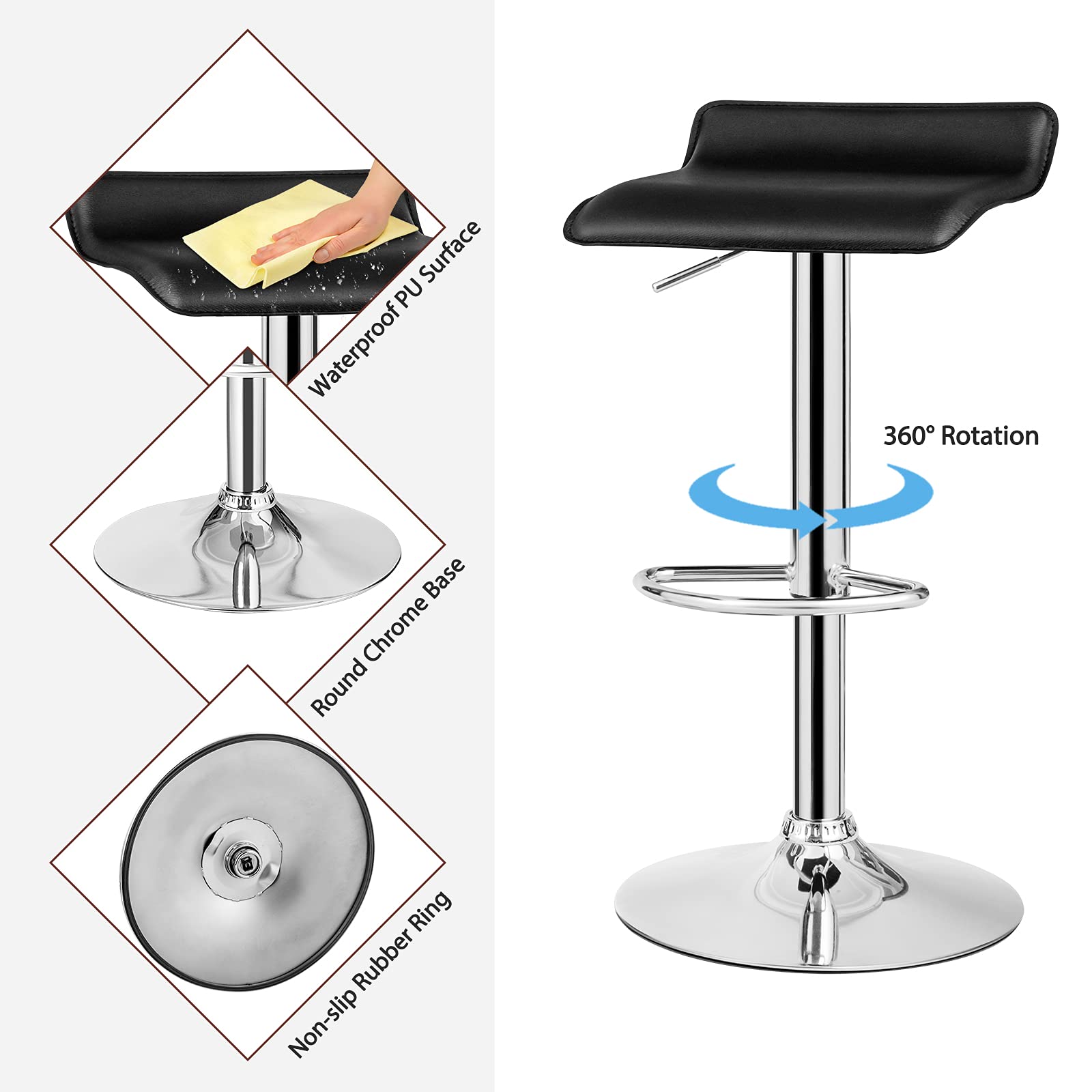 Bar Stools Set of 2/4, Adjustable Swivel PU Leather Barstools w/Footrest, Chrome Base