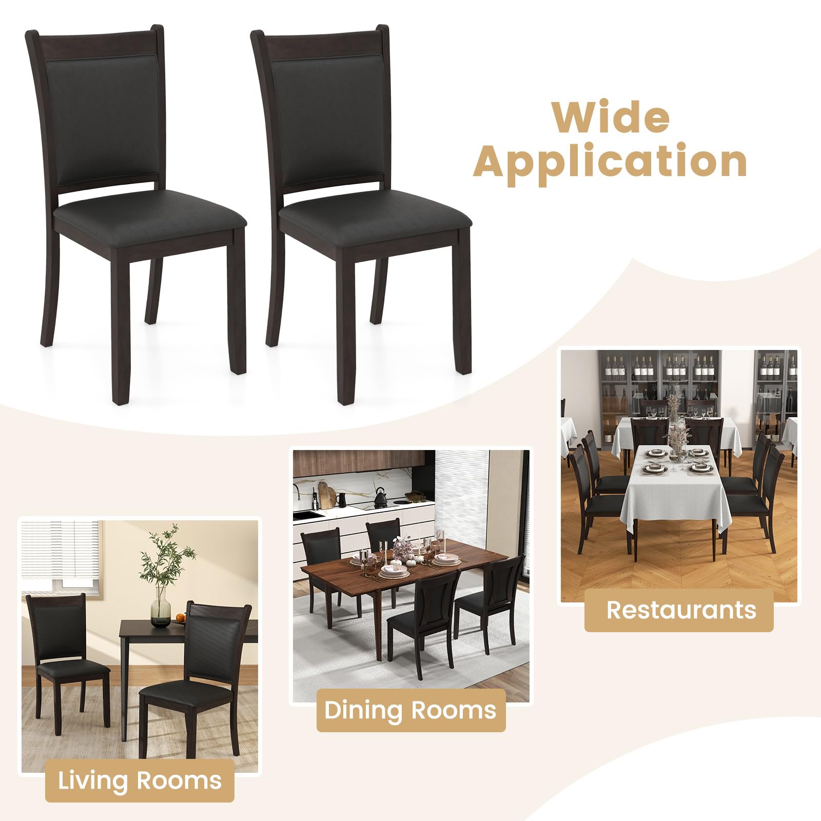 Wooden Dining Chairs Set of 2/4, Modern Armless Kitchen Chairs w/Padded Backrest & Seat, Rubber Wood Frame