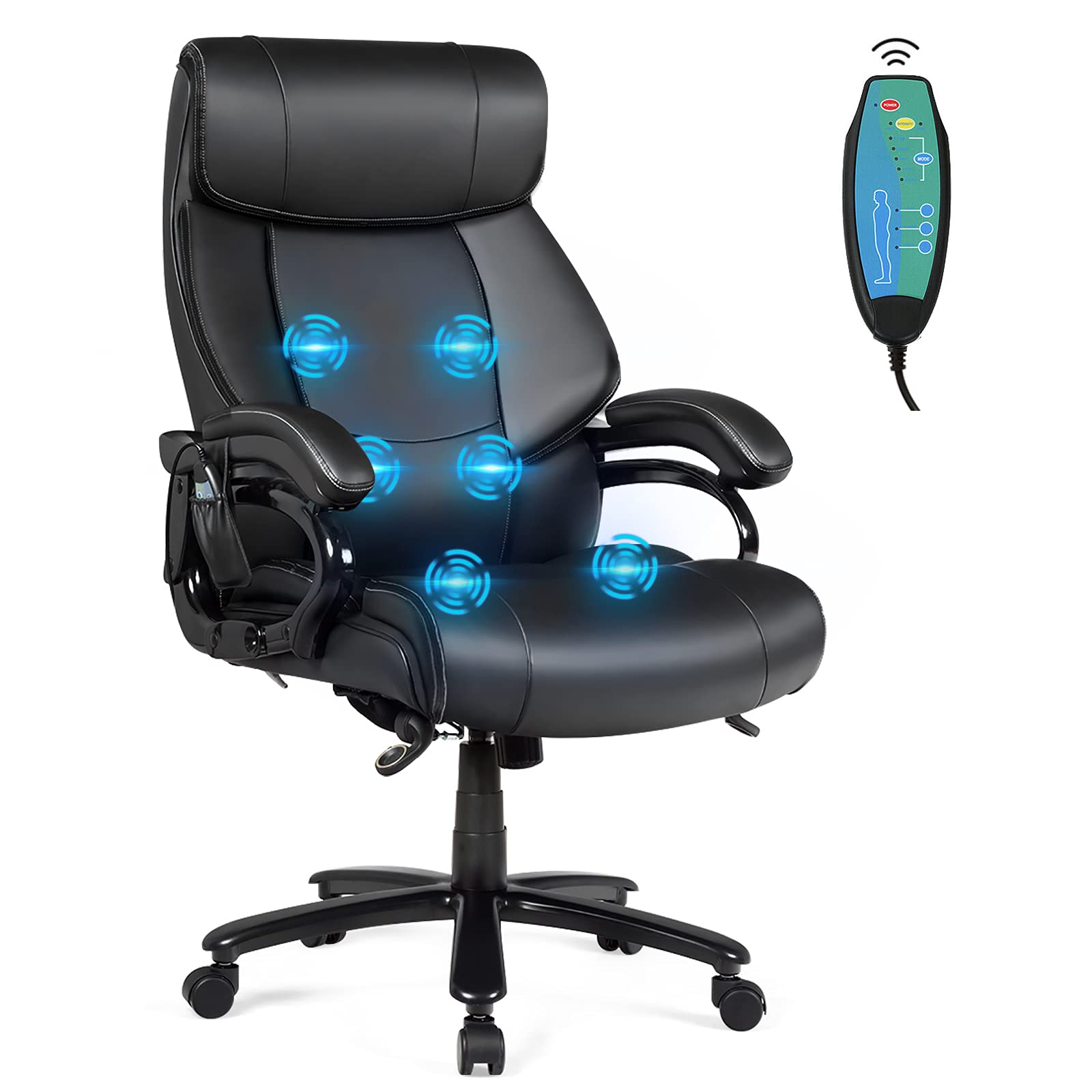 Big and Tall 500lbs Massage Office Chair, Heavy Duty Executive Office Chair with 6 Massage Points