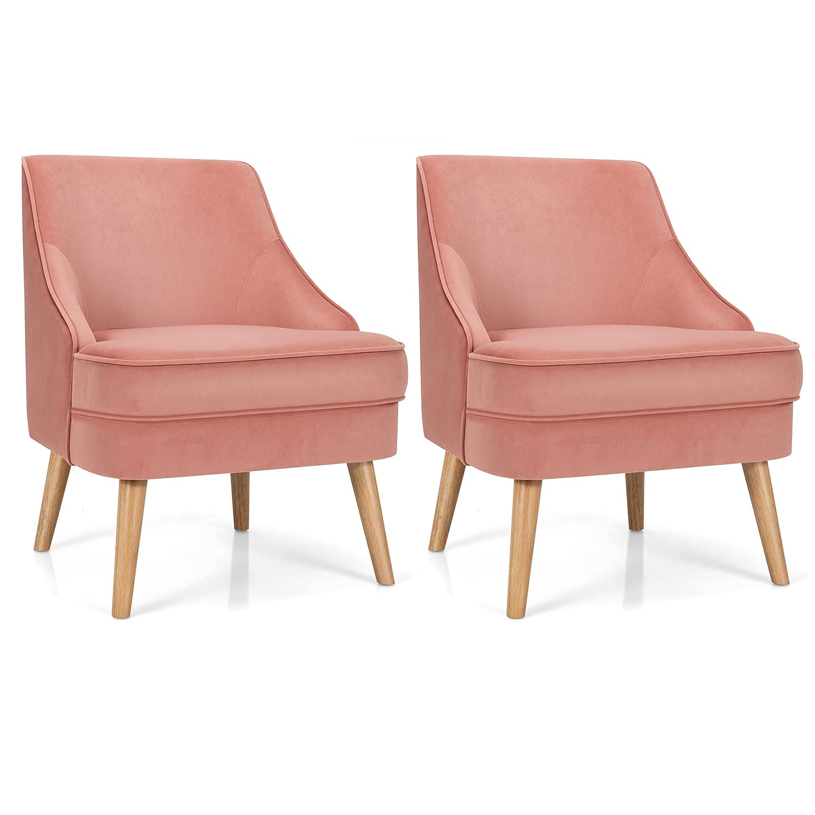 Velvet Accent Chair, Mid Century Single Sofa Chair w/Rubber Wood Legs, Comfy Slipper Chair