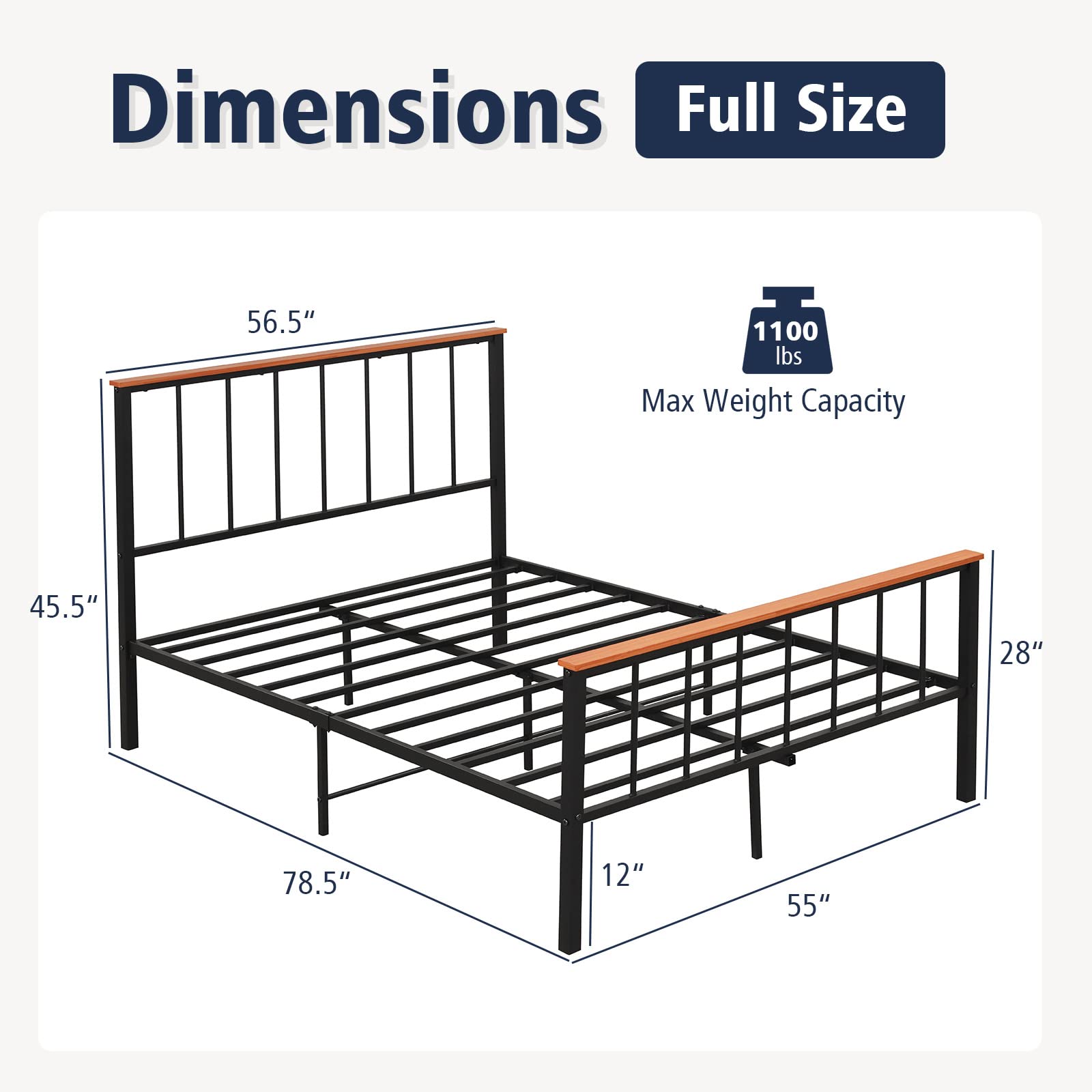 Full/Queen Size Metal Bed Frame with Spindle Headboard & Footboard