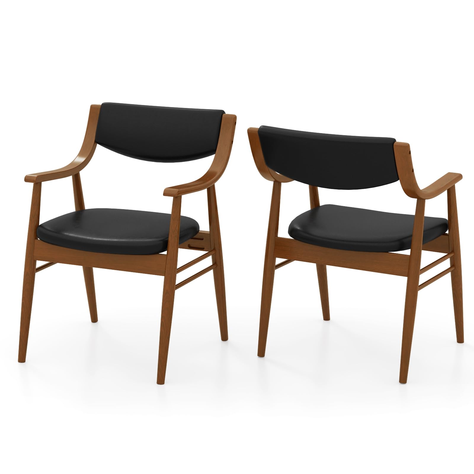 Wooden Dining Chairs Set of 2/4, PU Leather Upholstered Kitchen Chairs w/Padded Seat & Back, Rubber Wood Frame