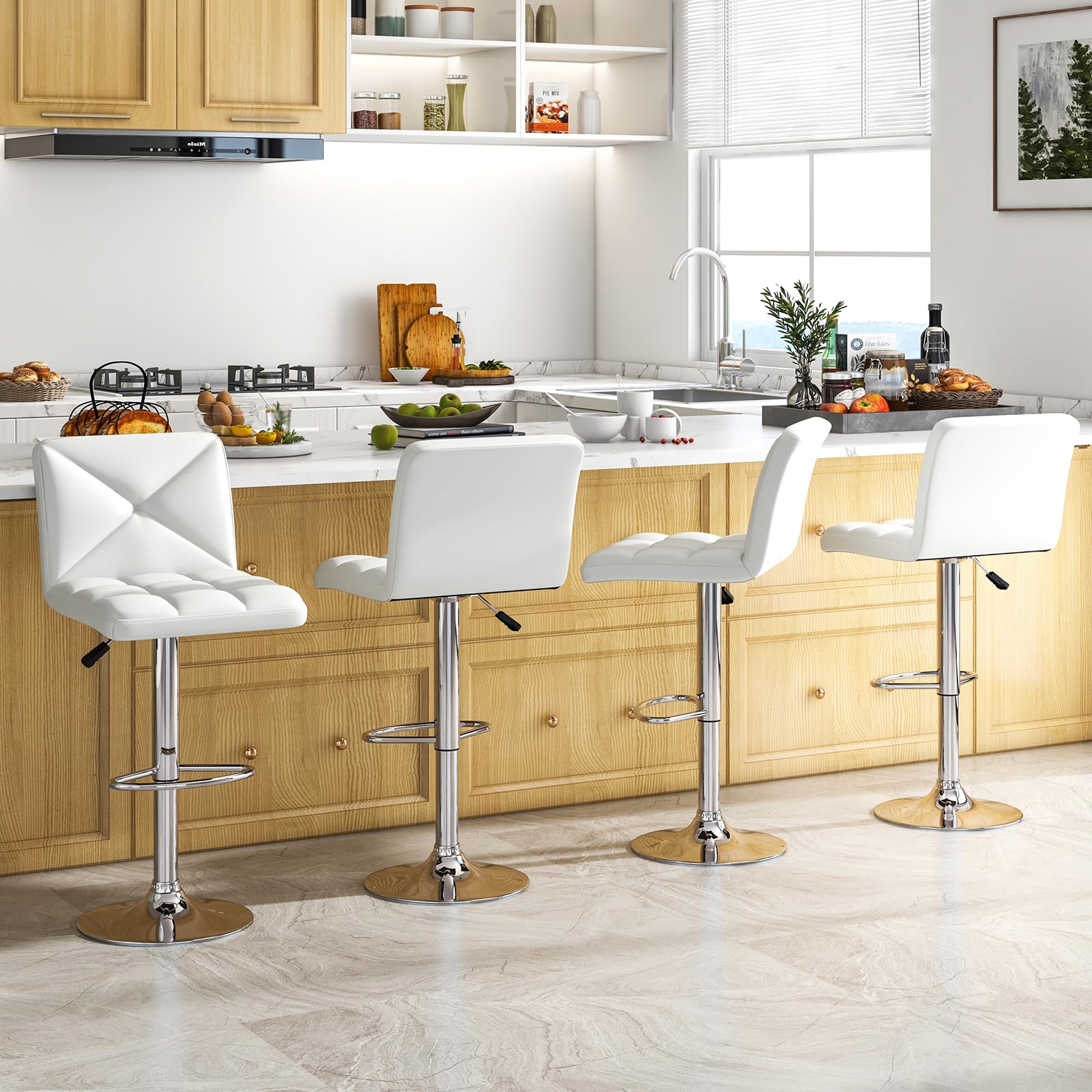 Bar Stools Set of 2/4, Modern PU Leather Swivel Counter Height Bar Stools with Back, Heavy-Duty Metal Base & Footrest