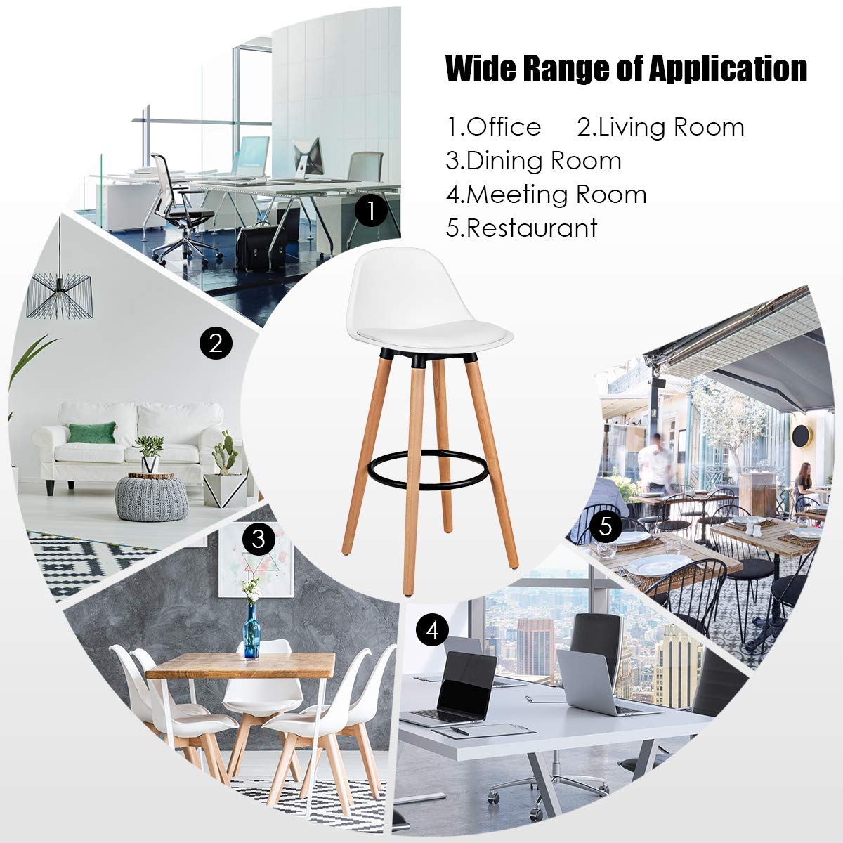Bar Stools Set of 2/4, Modern Armless Kitchen Stool with Soft PU Leather Seat