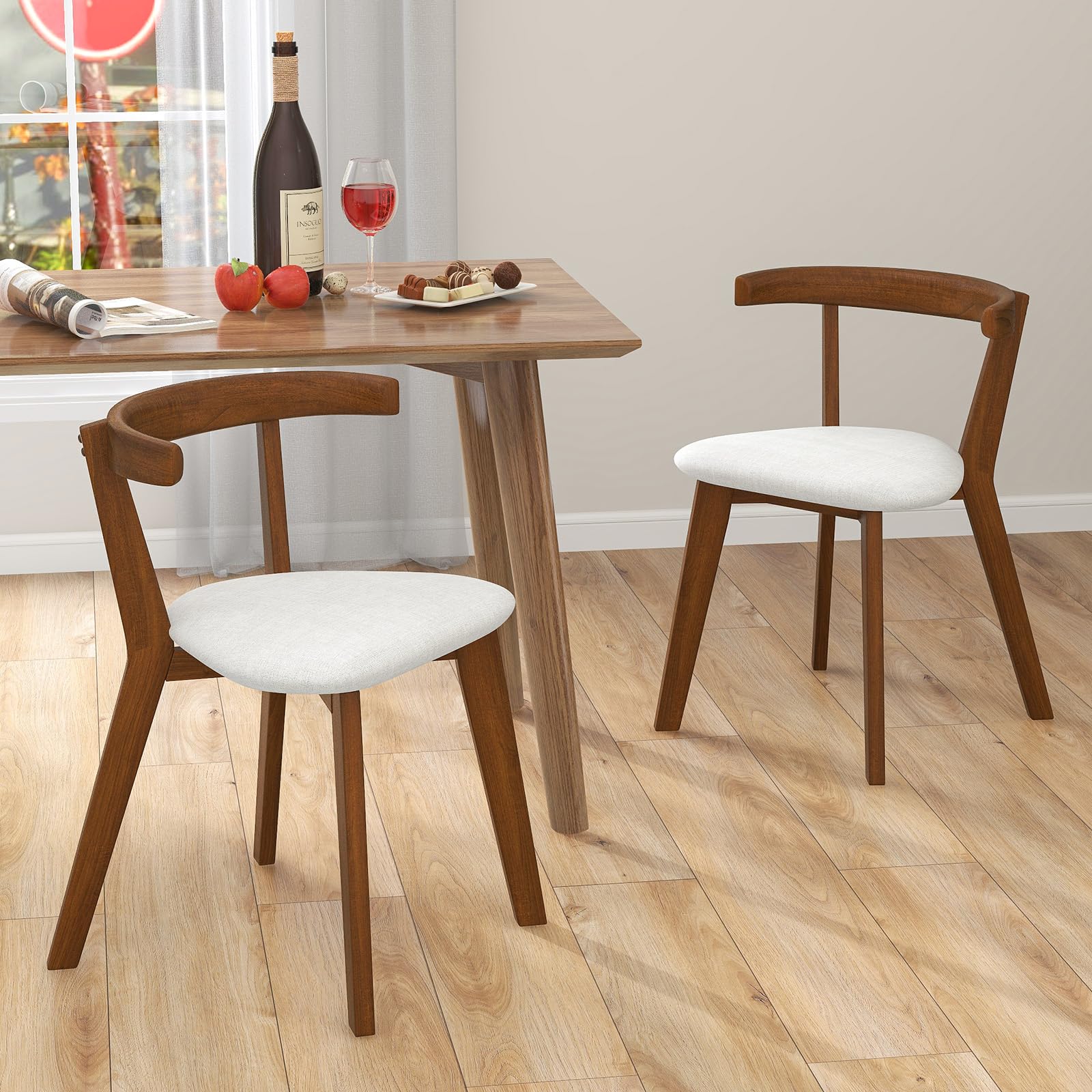 Wooden Dining Chairs Set of 2/4, Farmhouse Hanging Kitchen Chairs w/Rubber Wood Frame, Padded Seat, Curve Back
