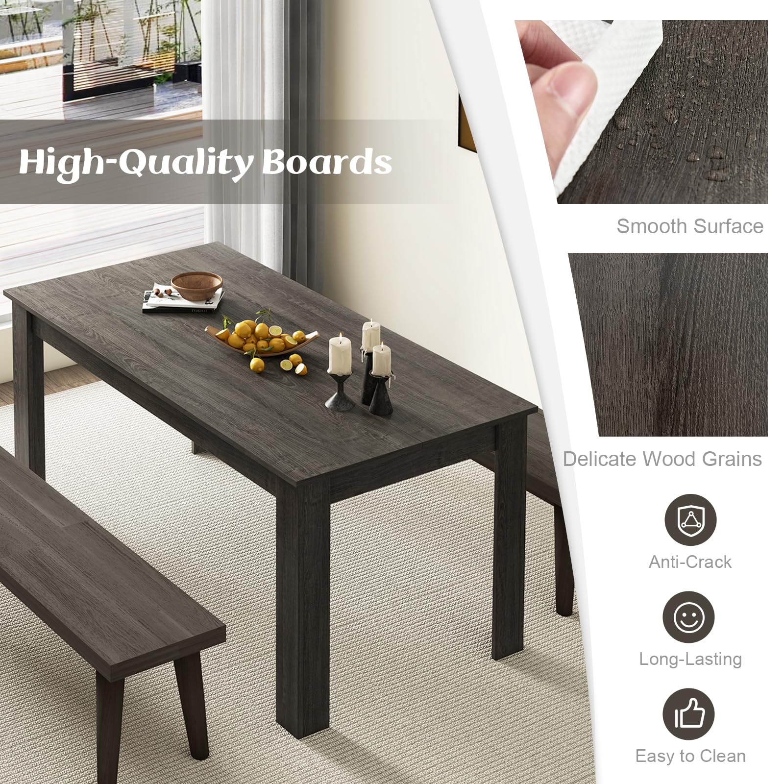 Black Dining Table for 6, Wood Rectangular Table, 63" L x 31.5" W x 30" H Large Farmhouse Center Table