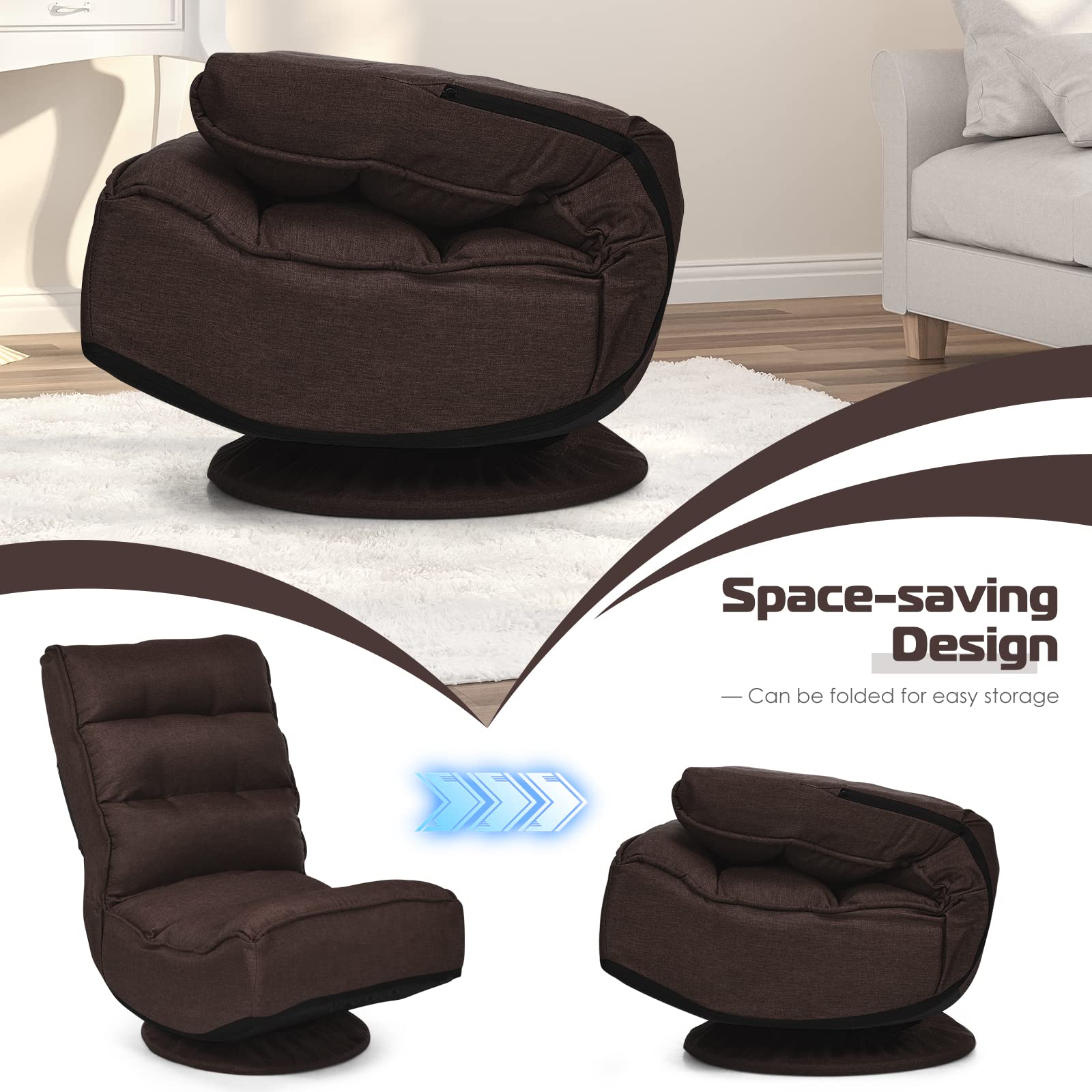 360 Degree Swivel Gaming Chair, 6 Position Adjustable Folding Floor Chair