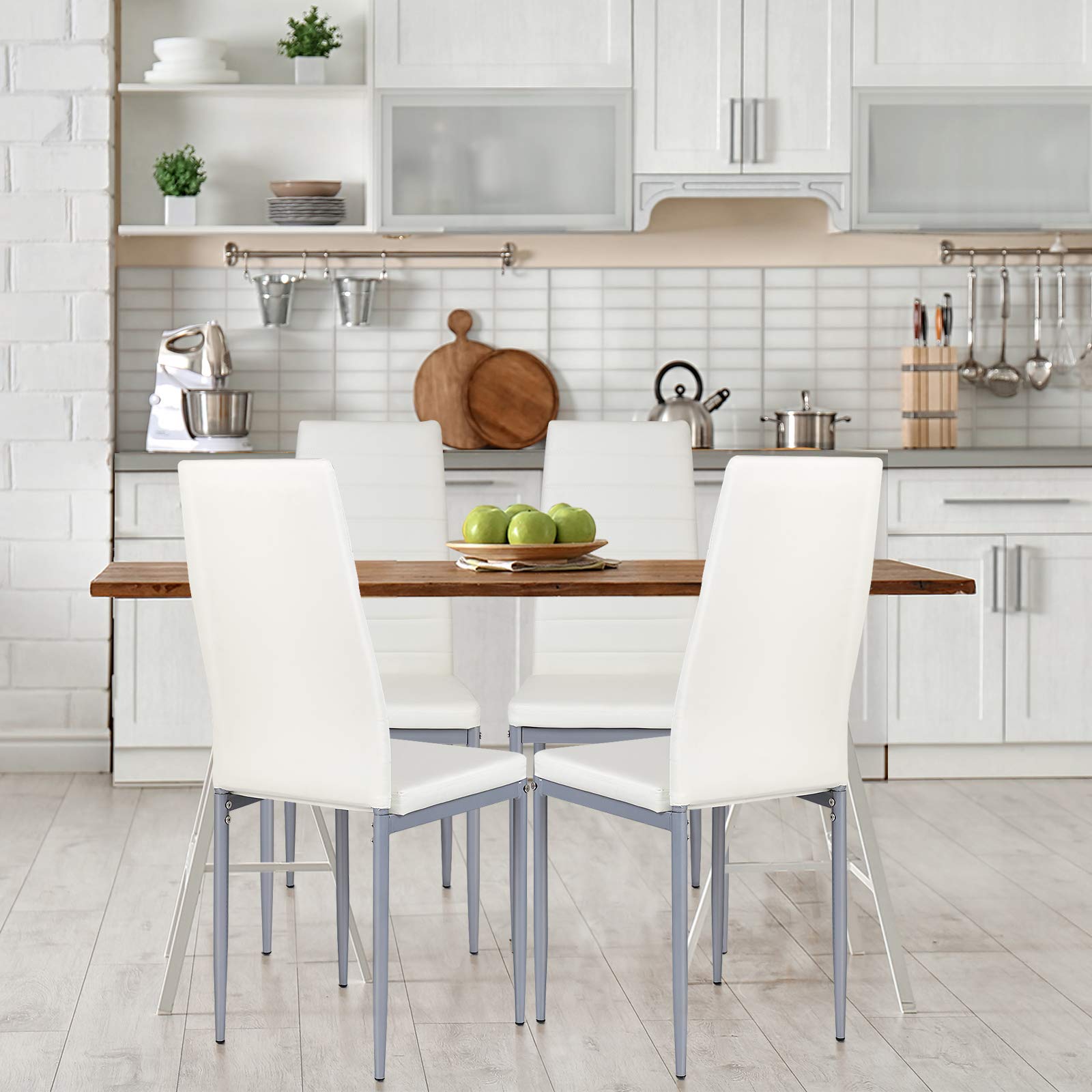 PU Leather Dining Chairs Set of 4, Upholstered Side Chairs w/Ergonomic High Backrest & Steel Frame