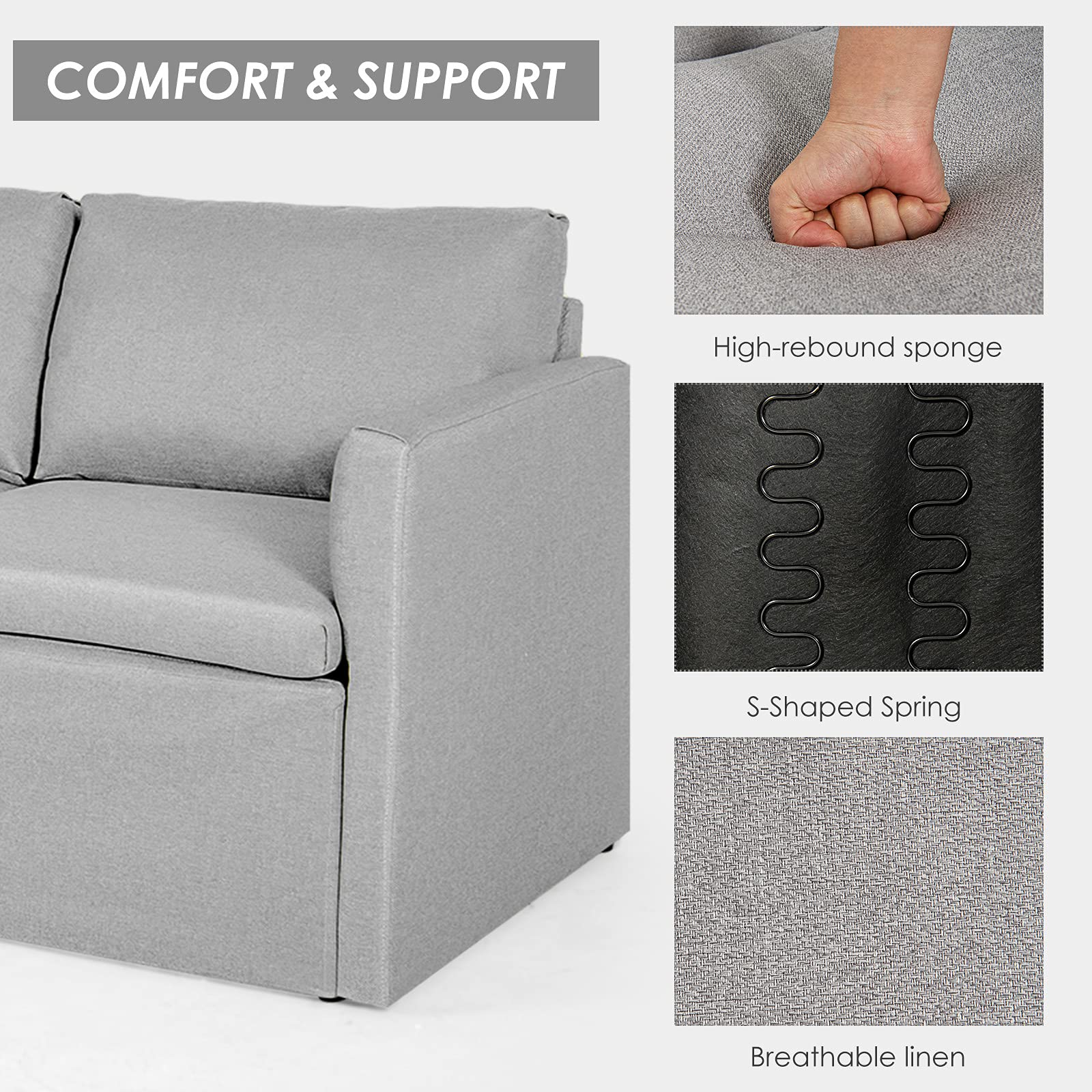 Modern L-Shaped Convertible Sectional Sofa Couch with Reversible Chaise