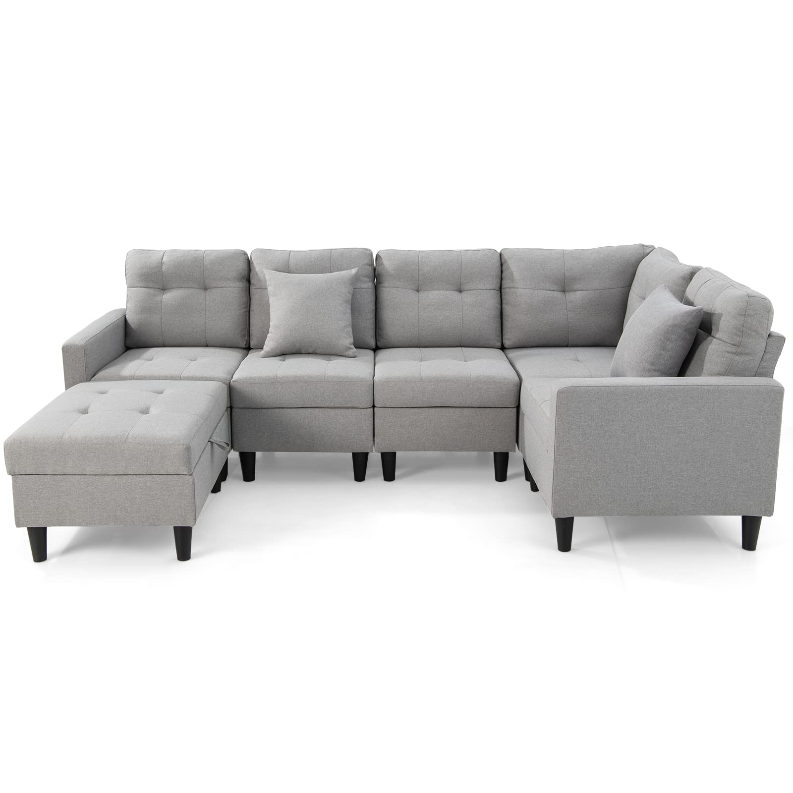 Modular Sectional Sofa Couch, Reversible L-Shaped Corner Sofa Set with Ottoman