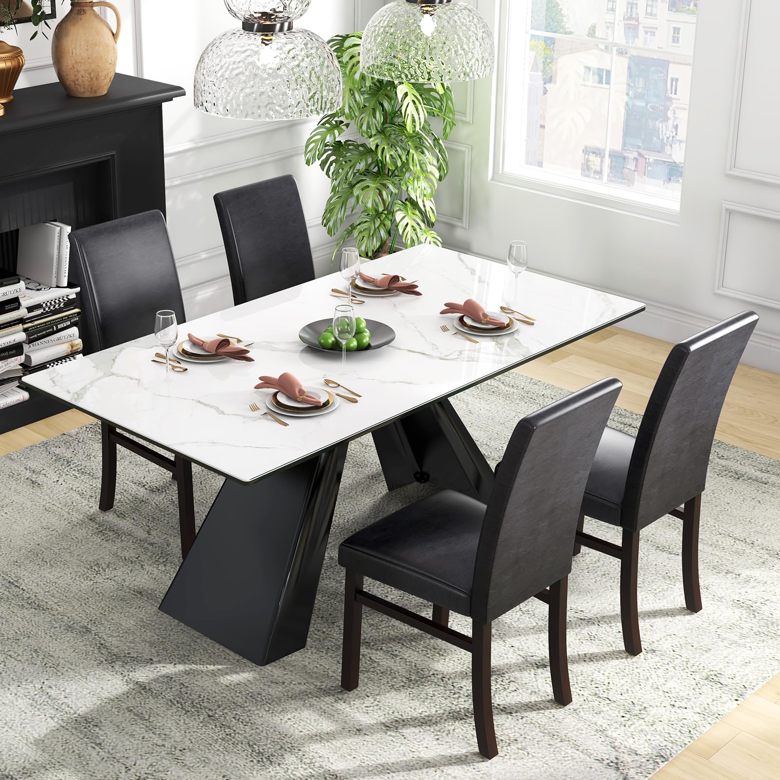 PU Leather Dining Chairs Set of 2/4, Armless High Back Dining Side Chairs with Cushion Seat