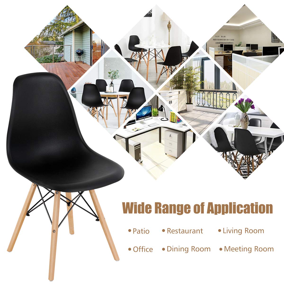 Pre Assembled Mid Century Modern Dining Chairs Set of 4 with Wood Legs, Shell Lounge Plastic Chairs