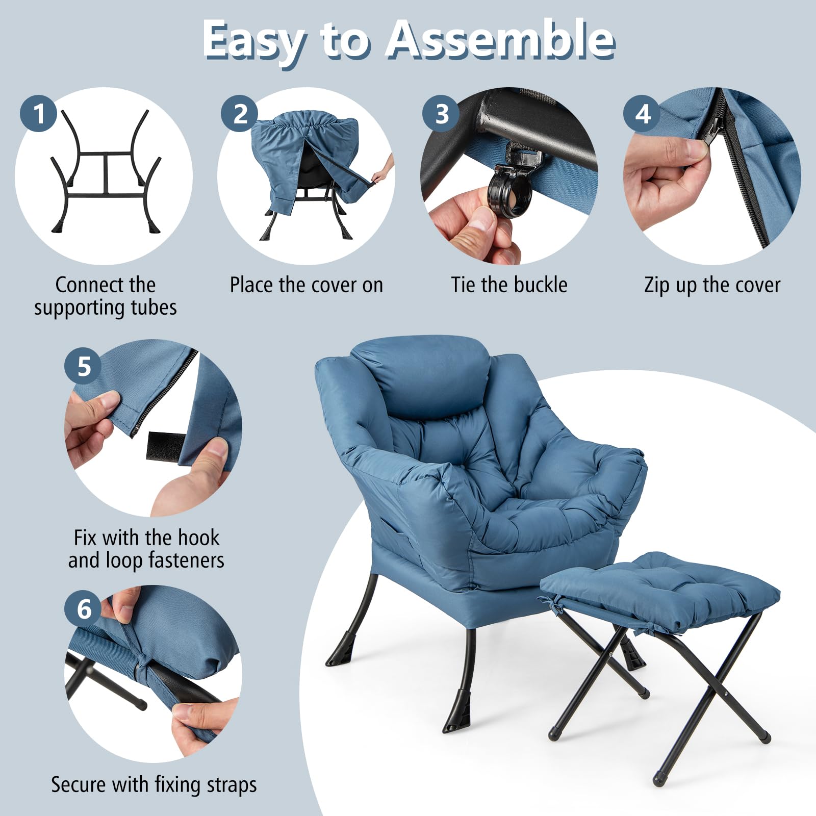 Lazy Sofa Chair with Ottoman, Upholstered Leisure Lounge Armchair with Folding Footrest, Side Storage Pocket