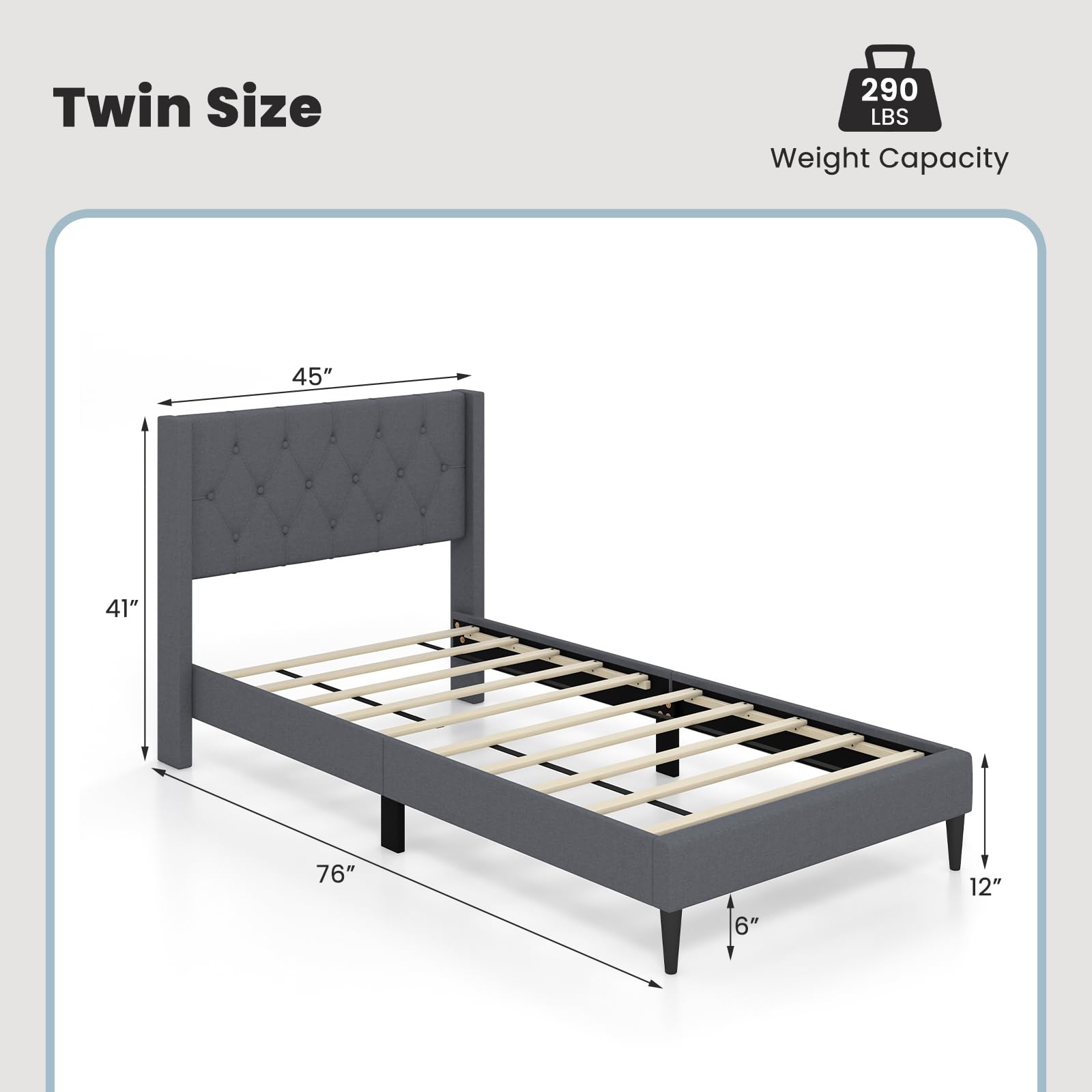 Upholstered Platform Bed with Button Tufted Wingback Headboard