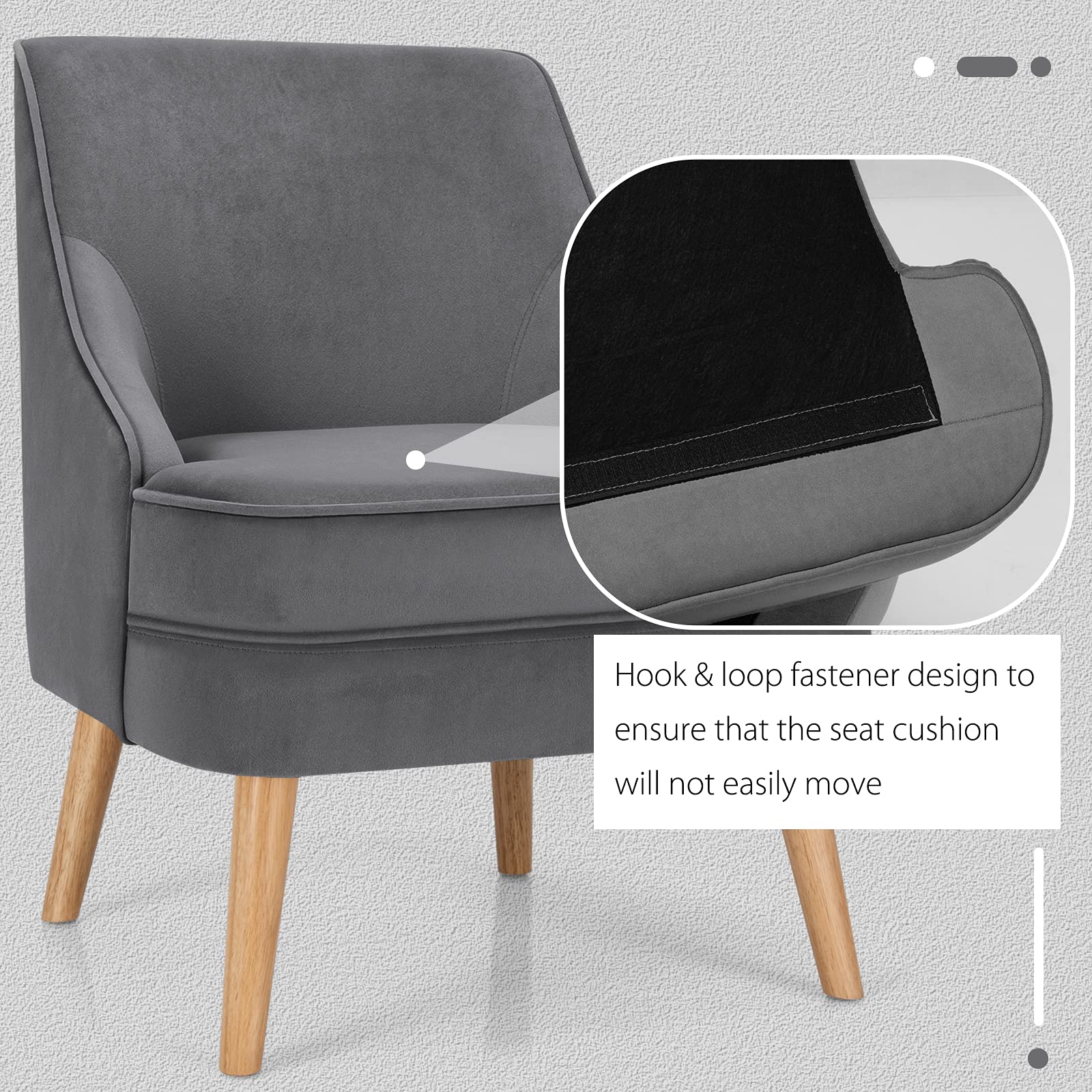 Velvet Accent Chair, Mid Century Single Sofa Chair w/Rubber Wood Legs, Comfy Slipper Chair