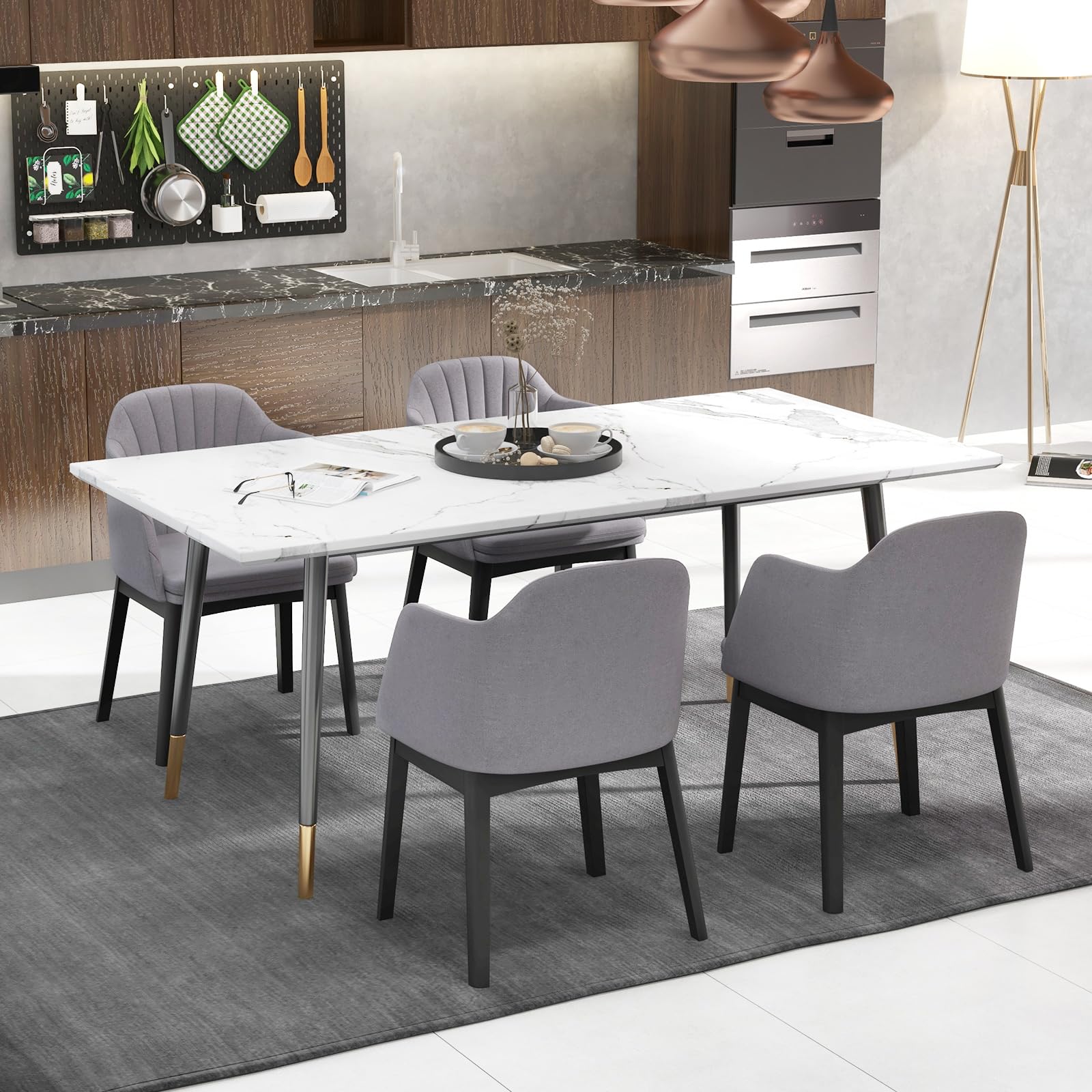 Modern Dining Chairs Set of 2/4, Upholstered Velvet Accent Chairs w/Curved Backrests & Rubber Wood Legs