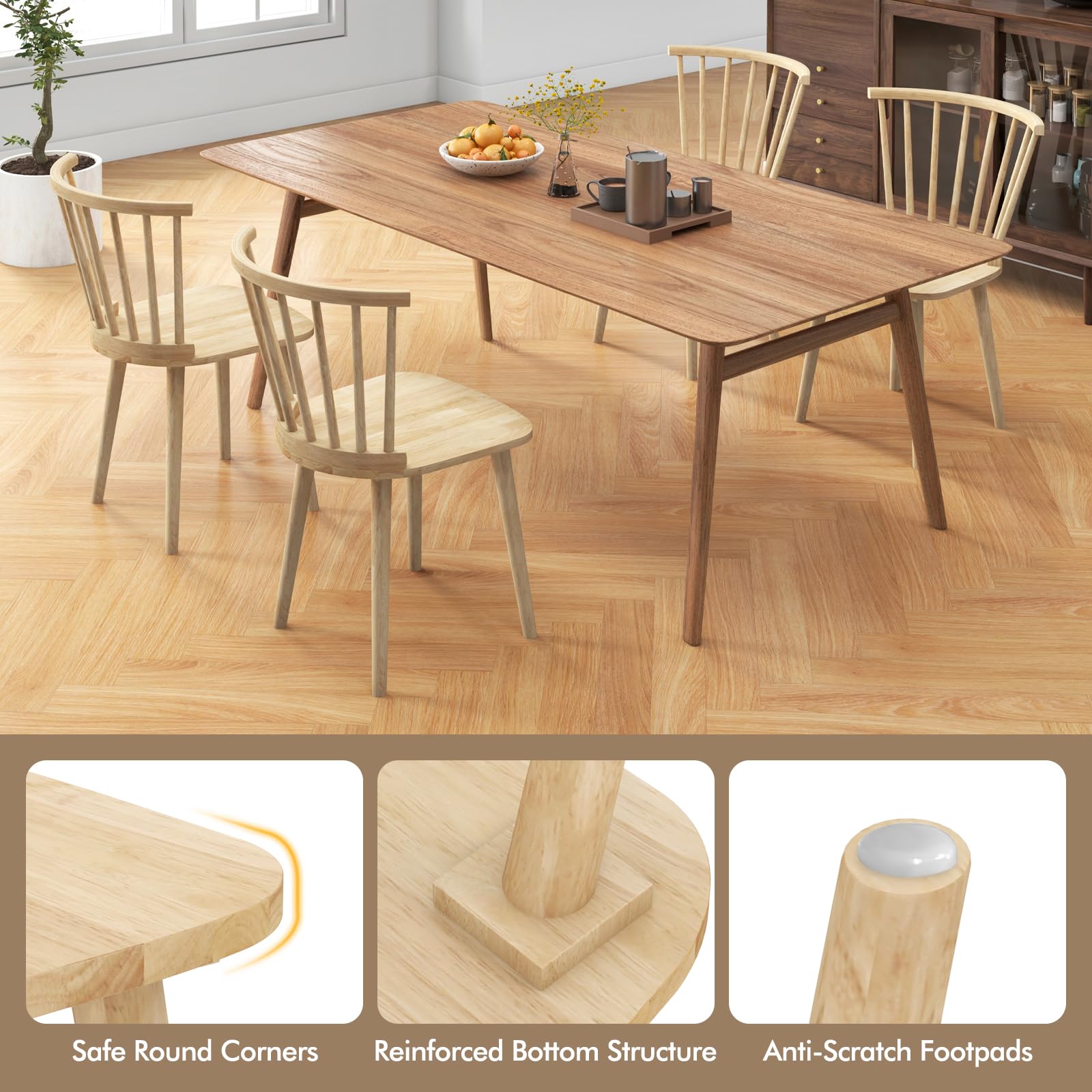 Wood Dining Chairs Set of 2/4, Windsor Dining Chairs with High Spindle Back