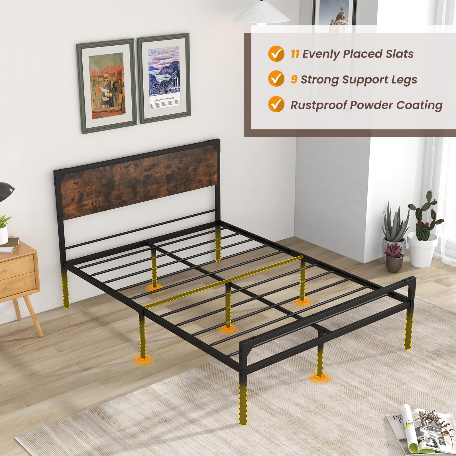 Metal Platform Bed Frame with Headboard